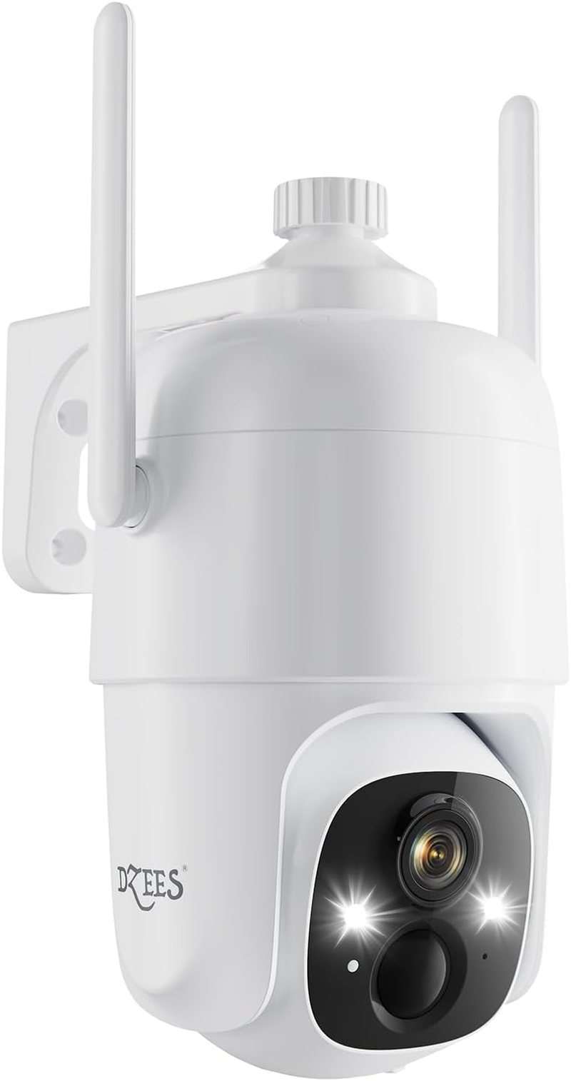 Dzees Solar Security Cameras Wireless Outdoor, 2K Battery Powered Security Camera, 360&deg; PTZ Camera with Spotlight, Siren, Color Night Vision, AI Dectection, IP66 for Home Security, 2.4Ghz