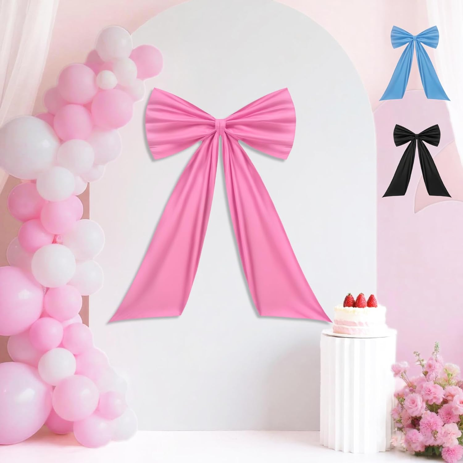 Ouqiesli Pink Bow Birthday Party Decorations Bridal Shower Room Wall Black Decor Large Christmas Wall Decor (Blue)