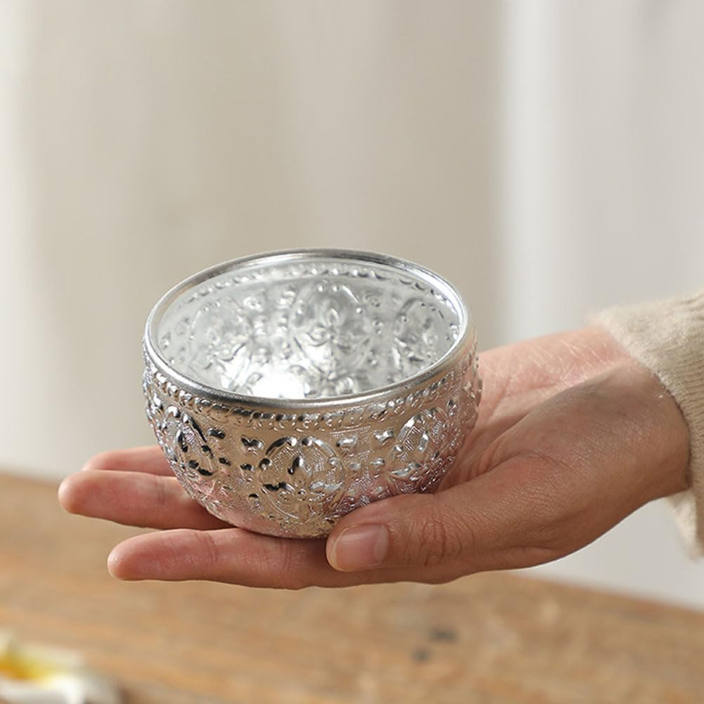 HOMSFOU 3Pcs Thai Bowl Offering Bowl Thai Rice Serving Bowl Spa Decor Retro Decor Aluminum Water Bowl Vintage Decor Golden Bowl Bathroom Decorations Carved Tin Bowl Multipurpose Condiment image number 2