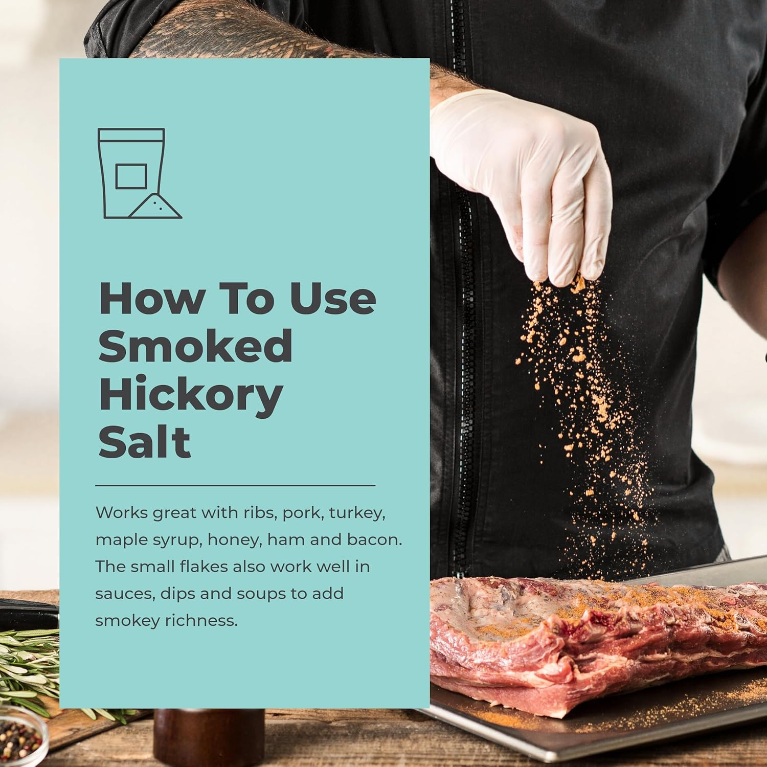 The Salt Box - Hickory Smoked Salt - Gourmet Seasoning for BBQ, Meat Rubs & Sauces - 155G Single Jar - Smoky Hickory Aroma, Light Brown to Golden Color - Bold, Savory Flavor image number 2