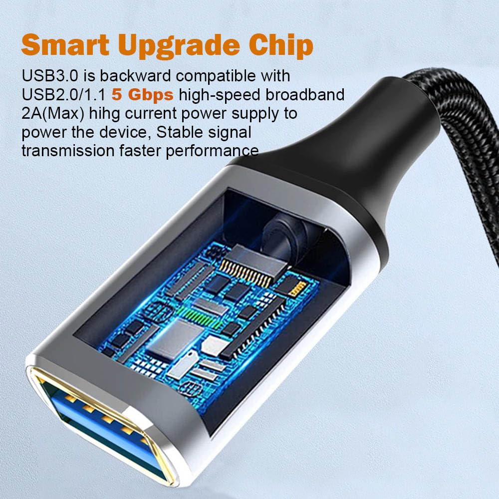 TEKERA USB Extension Cable 0.3M, High Speed USB 3.0 Extension Cord Type a Male to Female Sturdy Braided Material Fast Data Transfer Compatible with USB Keyboard,Mouse,Flash Drive, USB0431 image number 3