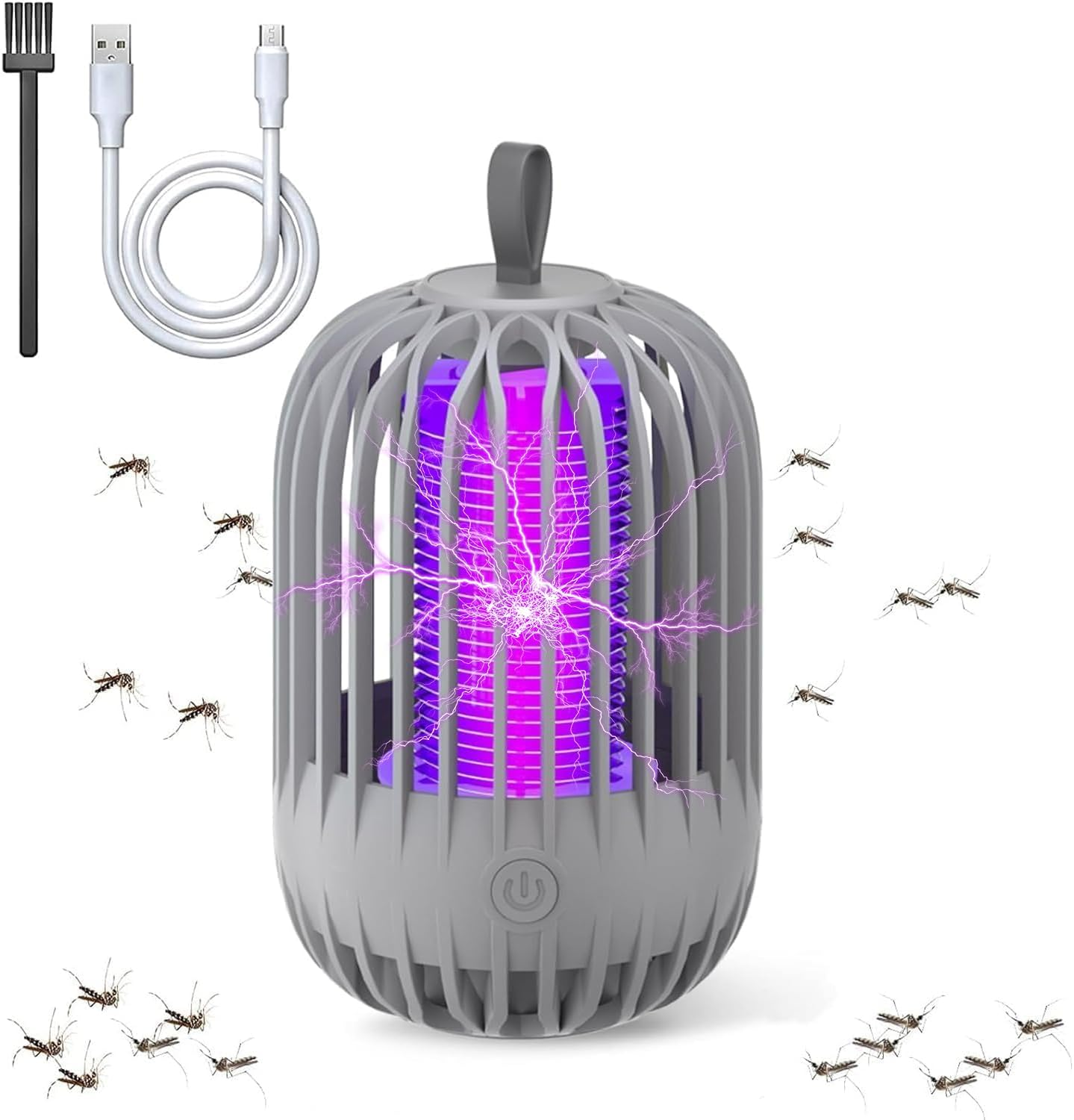Mosquito Killer Lamp, 2 in 1 LED Mosquito Zapper, Portable USB Rechargeable Indoor and Outdoor Mosquito Killer, with UV Light Effective Fly Zapper for Use in the Home, Garden,Yard (White) - Grey