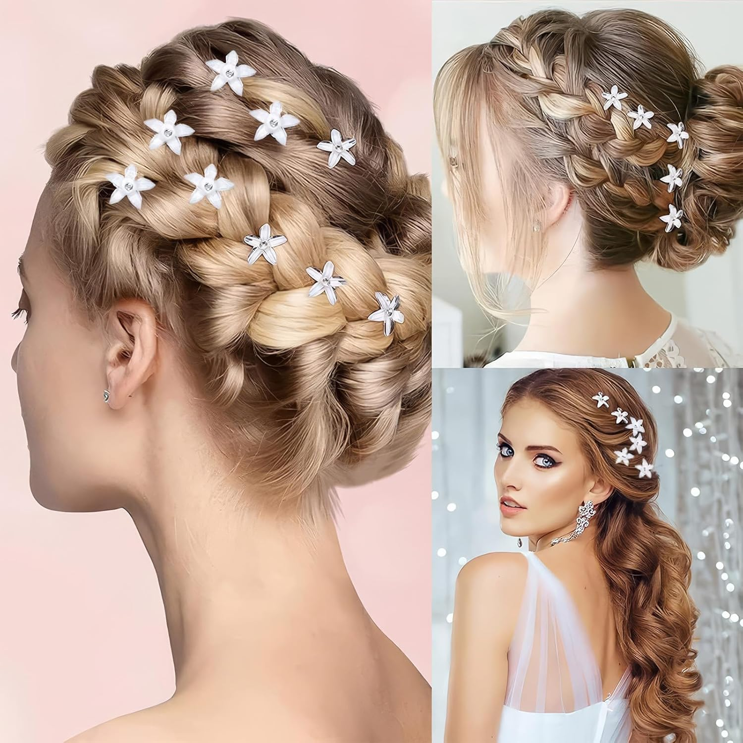 DHWEKU 10 White Flower Hair Spiral Wedding Hair Accessories Bridal Hair Clips image number 6