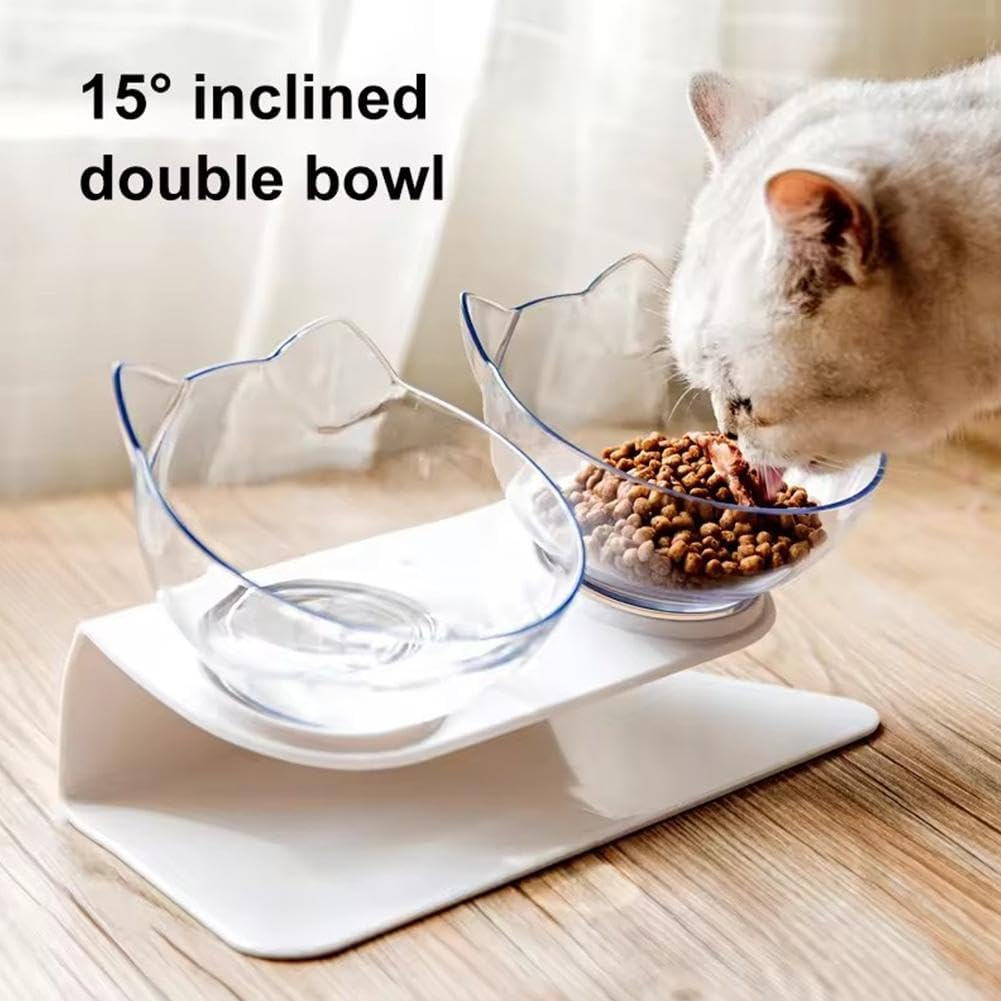Double Elevated Cat Bowls with Raised Stand, Cat Bowls Elevated Cat Food Water Bowls Set 15&deg; Tilted Raised Cat Bowls for Cats Small Dogs Kitten Dishes Rabbits, anti Vomiting Reduce Neck Pain/1604 image number 6
