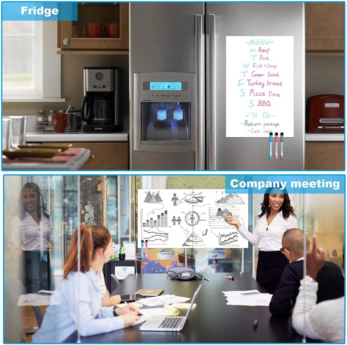 2 Pack Magnetic Portable Fridge Dry Erase Whiteboard Home Kitchen Memo Board for Refrigerator, Monthly Planner Sheet, Home, Office, School with 3 Whiteboard Markers, 2 Push Pin Magnets, 1 Eraser (A3) image number 3