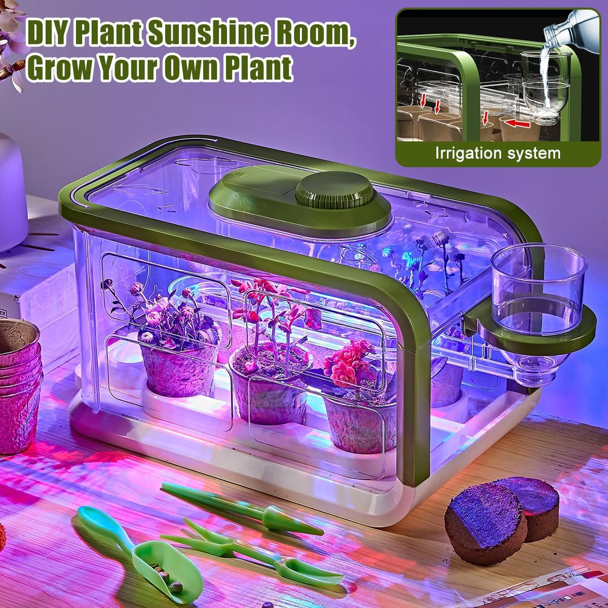 Mostop Kids Plant Growing Kit, Kids Gardening Greenhouse Growing Kit with Drip Irrigation and Grow Lights, Science STEM Toys Terrarium Kit for Boys Girls 3 4 5 6 7 8 Year Old, Kids Flower Growing Set image number 3