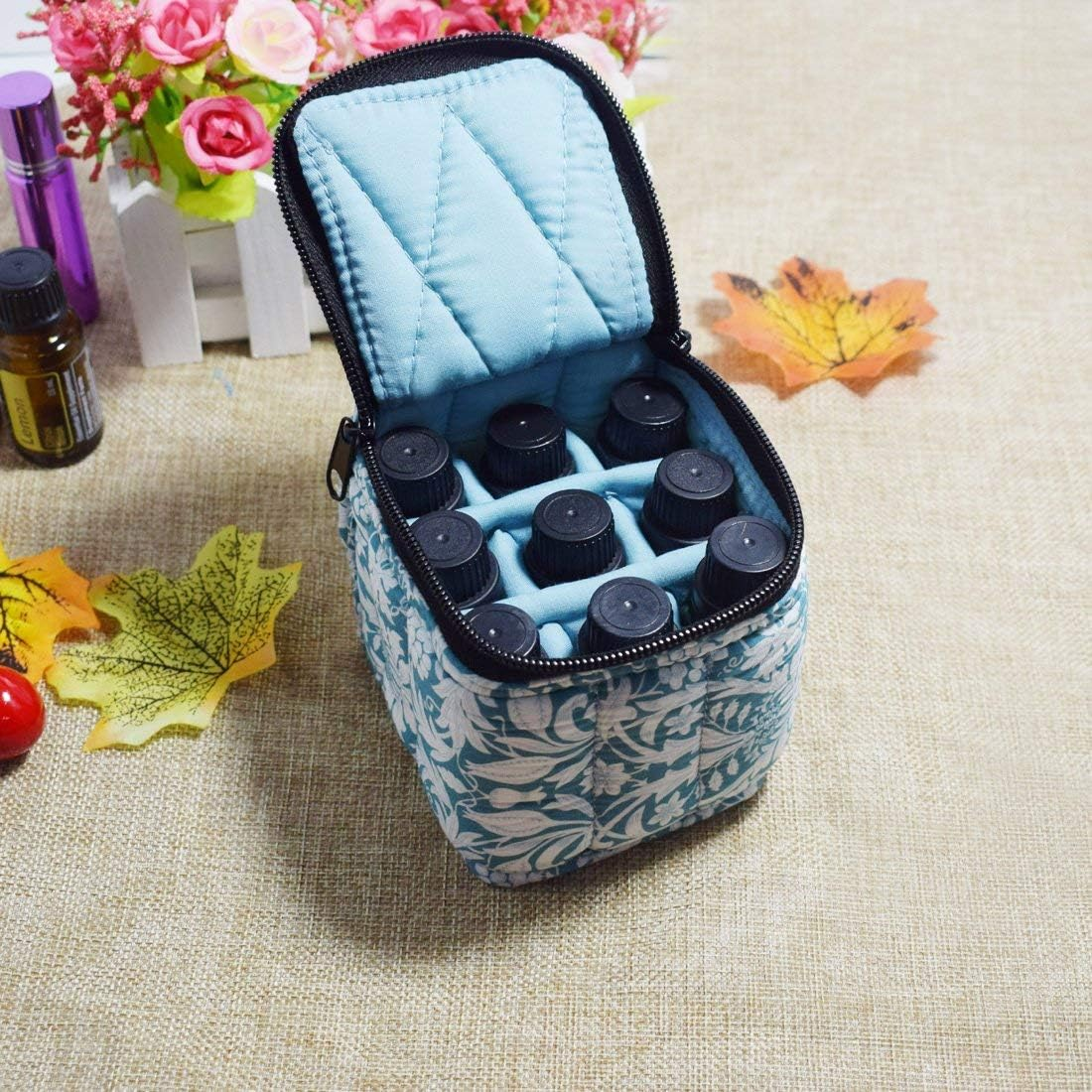 9 Bottles Essential Oil Carrying Case Shockproof Essential Oils Organizer Travel Bag Suitable for 5Ml,10Ml,15Ml Bottles or 10Ml Roller Bottles with Portable Handle and Double Zipper (Aqua Green) - Aqua Green image number 5