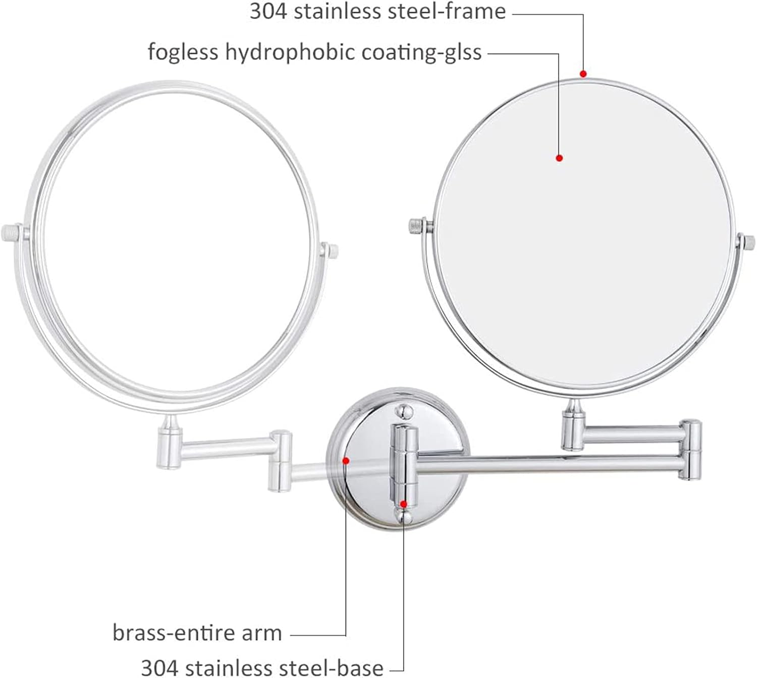 8" Wall Mounted Makeup Mirror, Double Sided Magnifying Mirror, 360&deg; Swivel Extendable Shaving Vanity Mirror for Bathroom,Brushed Gold,10X image number 3