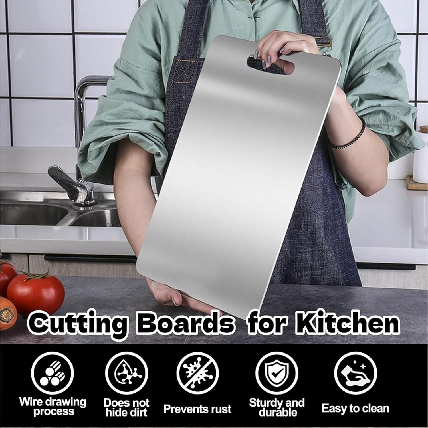 3 Pack Titanium Cutting Boards for Kitchen, 100% Pure Cut Titanium Cutting Board, Food Grade Quality,Easy to Clean and Will Not Absorb Odors, Suitable for Kitchen or Outdoor Camping image number 4