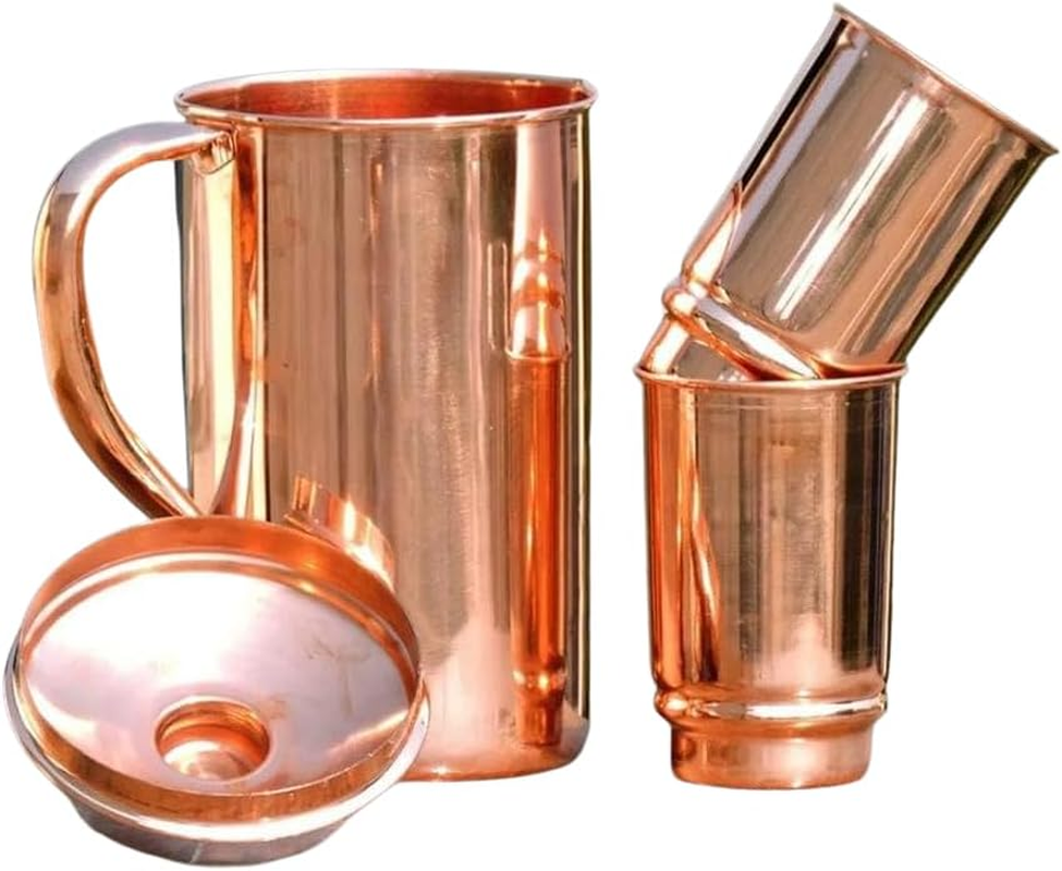 2Activelife Handmade Hammered Design Copper Water Pitcher with 2 Copper Cups | Traditional Copper Pitcher for Drinking and Serving Water in Daily Use (50.7 Fl Oz) image number 5