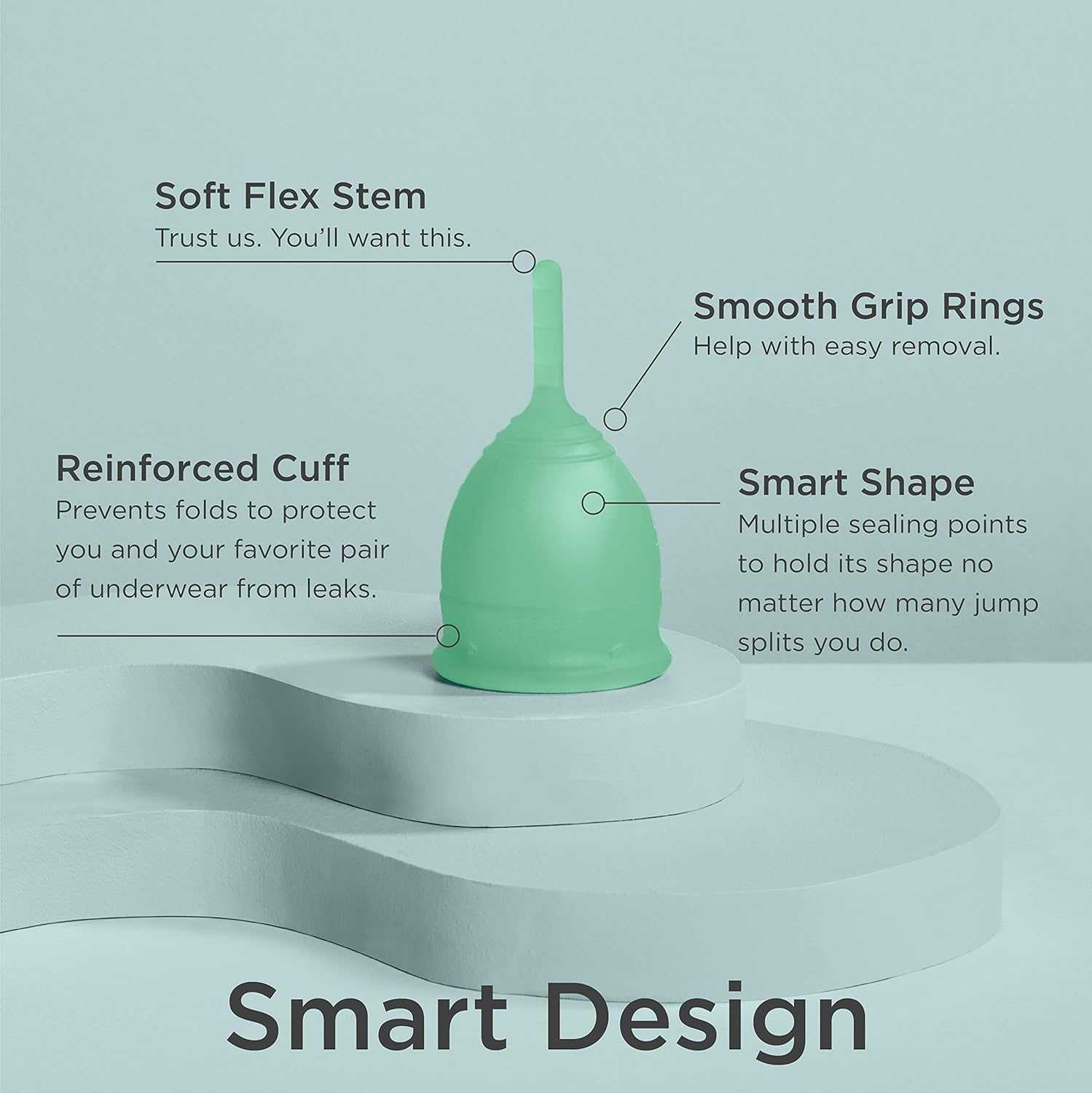 Saalt Menstrual Cup - Premium Design - Most Comfortable Period Cup - #1 Active Cup - Wear for 8 Hours - Soft, Flexible, Reusable Medical-Grade Silicone - (Seafoam Green, Regular) image number 6