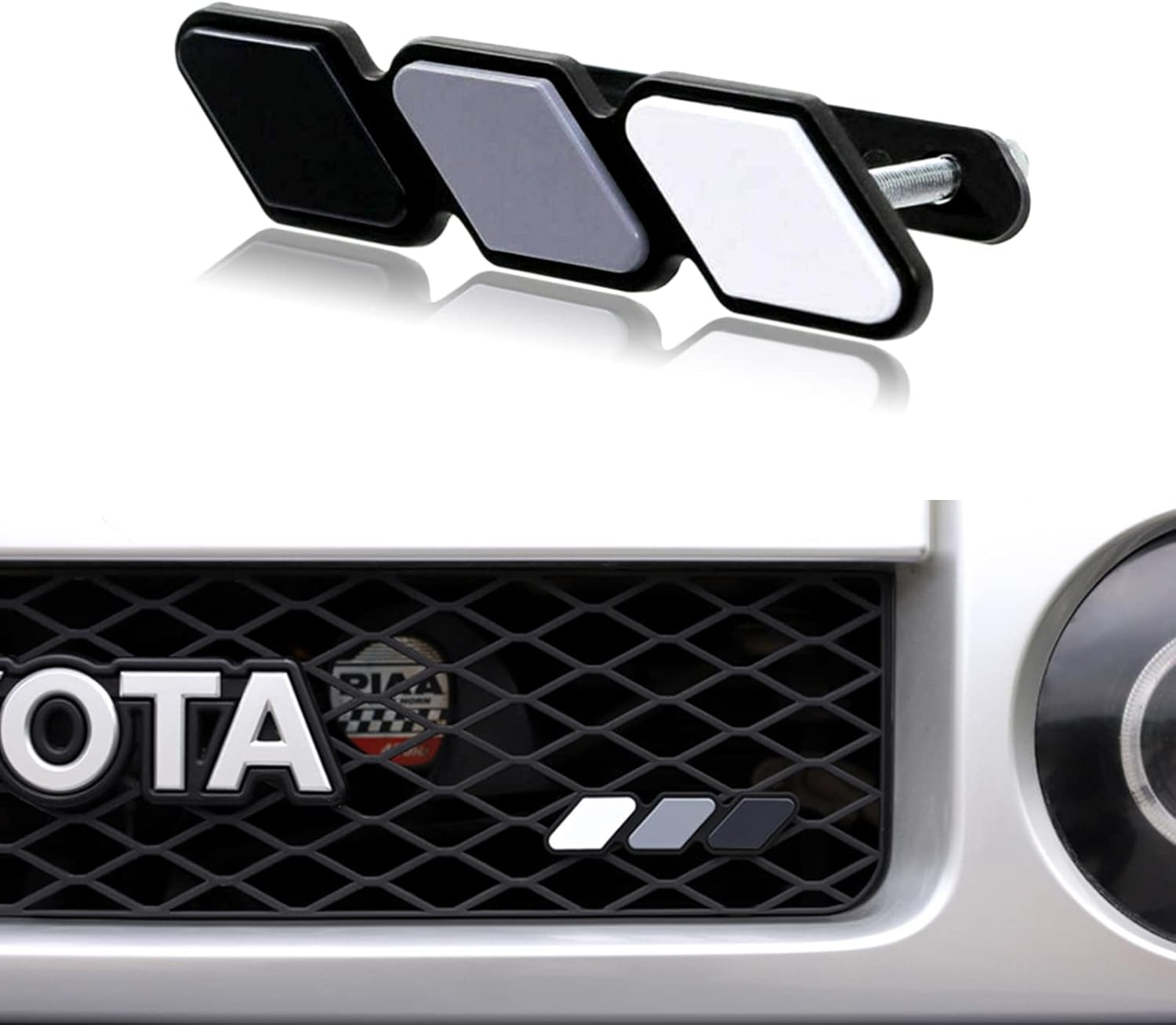 Jawmoy Pack-1 Tri-Color Grille Badge Emblem Decoration, Automobile Front Mesh Accessories, Compatible with Toyota 4Runner Tacoma Tundra (Black & Gray & White)