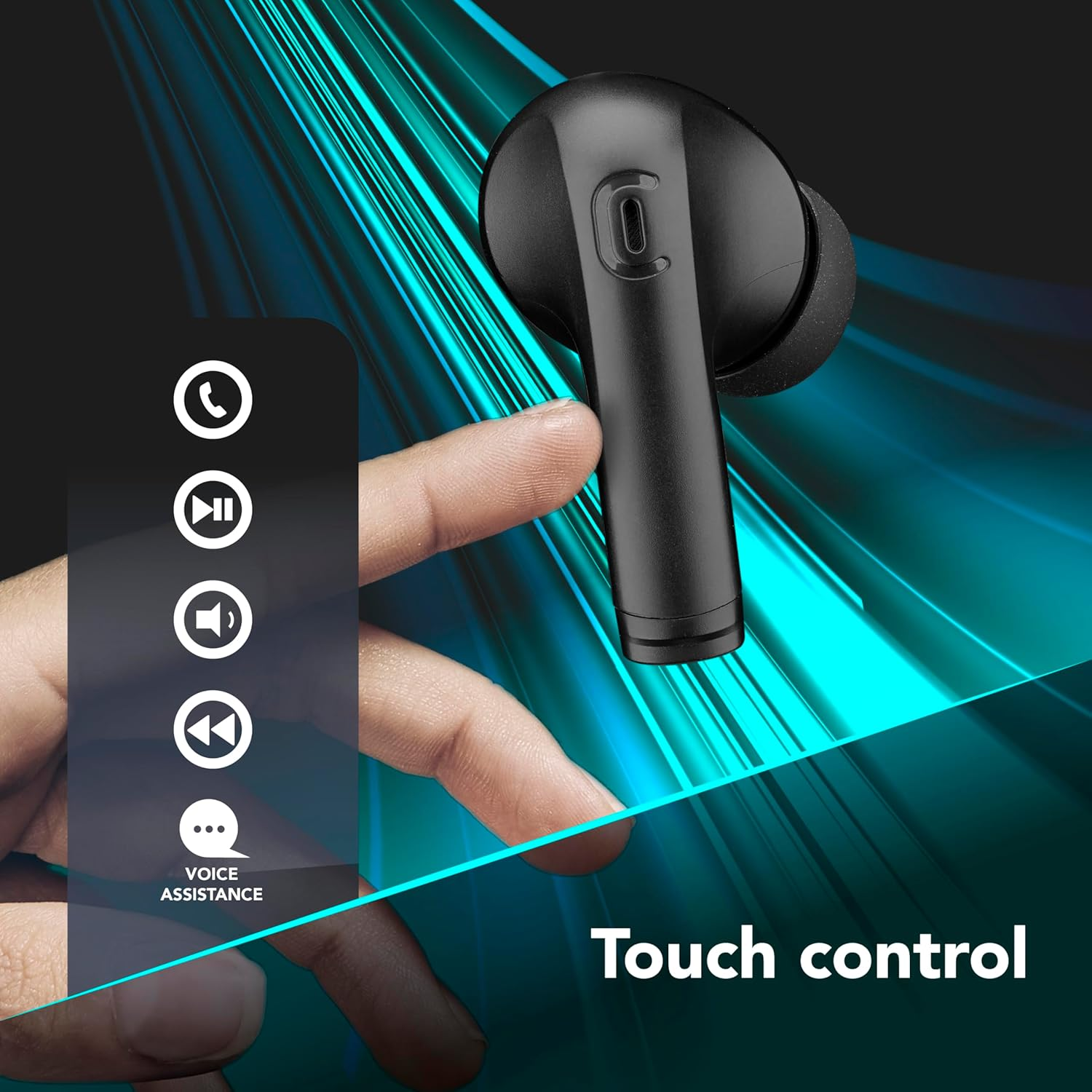 Cellularline Key PRO In-Ear Headphones with ENC, 4 Microphones, LED Display, Multipoint Technology, 30 Hours Playtime, Auto Pairing and Touch Control, Black image number 6