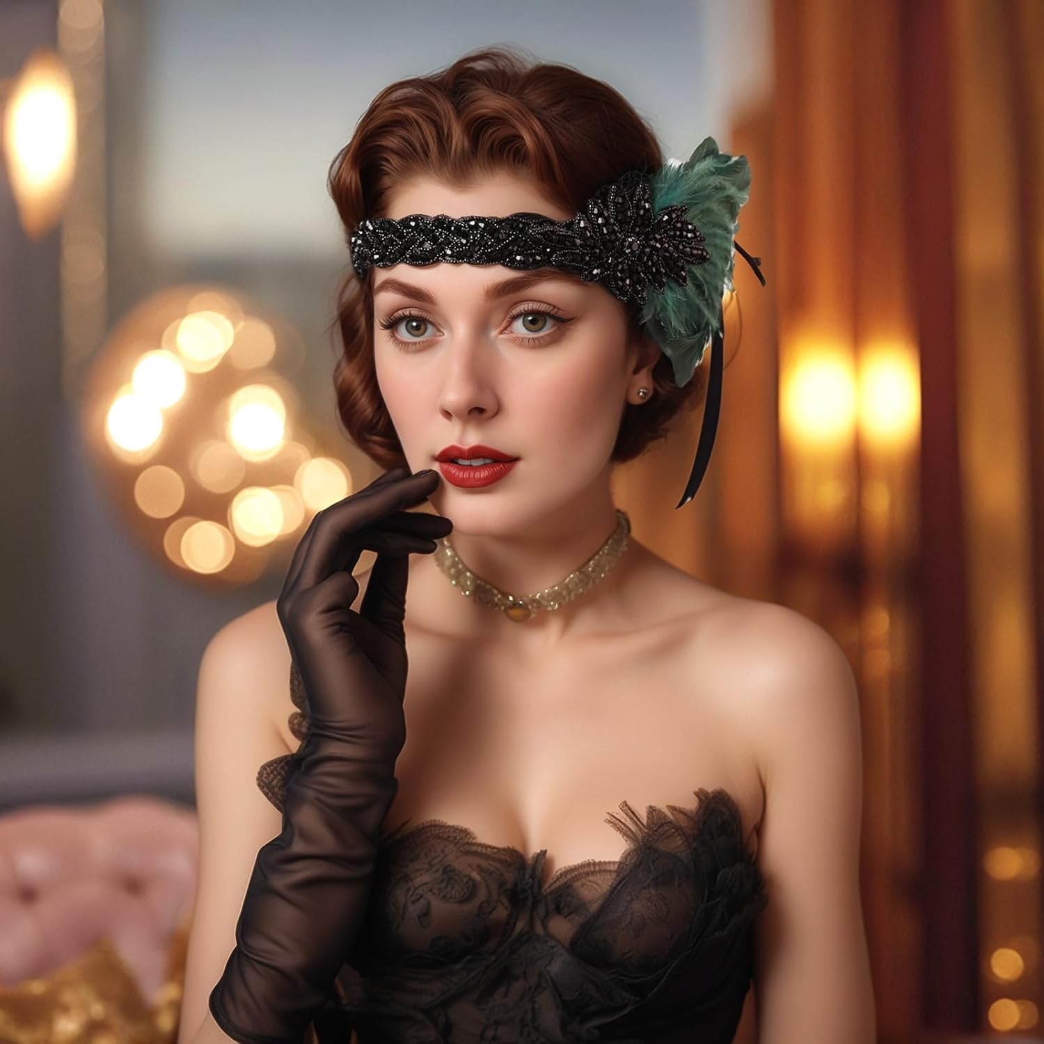 Lufdegim Women'S 1920S Feather Headband, 20S Flapper Feather Hair Band, Gatsby Costume Accessories, Charleston Hairband, Headpiece for Carnival Fancy Dress Costume Theme Party