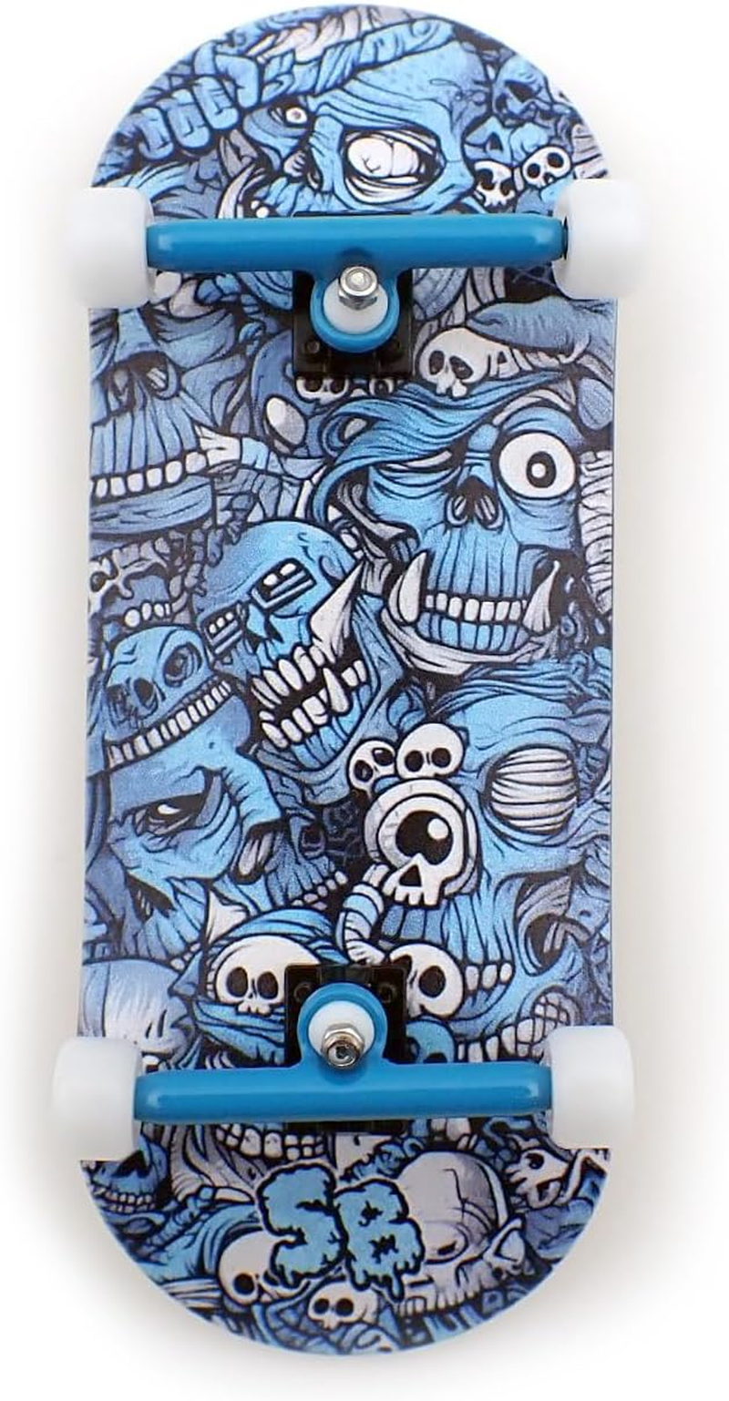 SPITBOARDS 36 X 96 Mm Wood Fingerboard Complete Set-Up, Pre Assembled, 5-Layers Wood, Pro Trucks with Lock Nuts, CNC Bearing Wheels, Real Wear Graphics, Lasered Foam Grip Tape, Blue Mummy Skulls - Alien Mushrooms image number 4