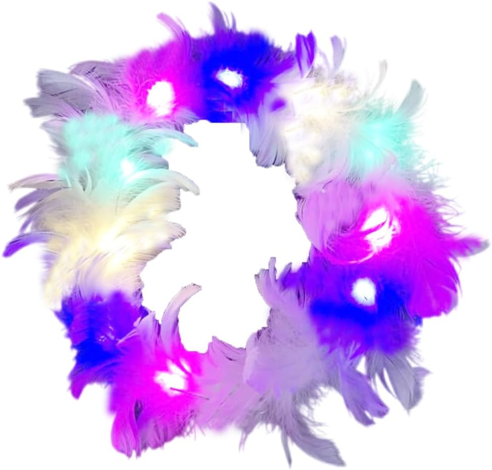 LEEMASING LED Feather Wreath Crown Headband Light-Up Angel Halo Headband for Wedding Christmas Halloween Valentine'S Day (Blue)