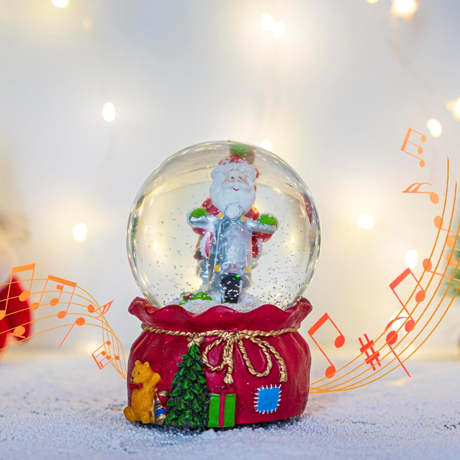 Snow Globes Glitter Water Globe Decoration Musical Snow Globes Decor Plays We Wish You a Merry Christmas, 100Mm, Santa Riding a Motorcycle image number 1