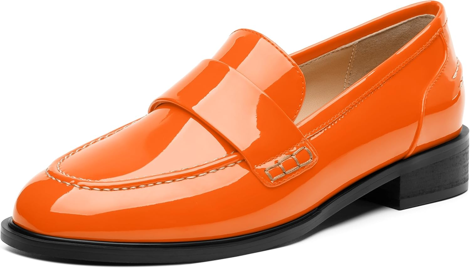 NUMALEO Women'S Loafers Penny Loafers & Slip-Ons Flats Closed round Toe Low Heel Shoes 1 Inch Patent Fashion Casual Shoes Comfortable Work Office Flats Dressy Shoes