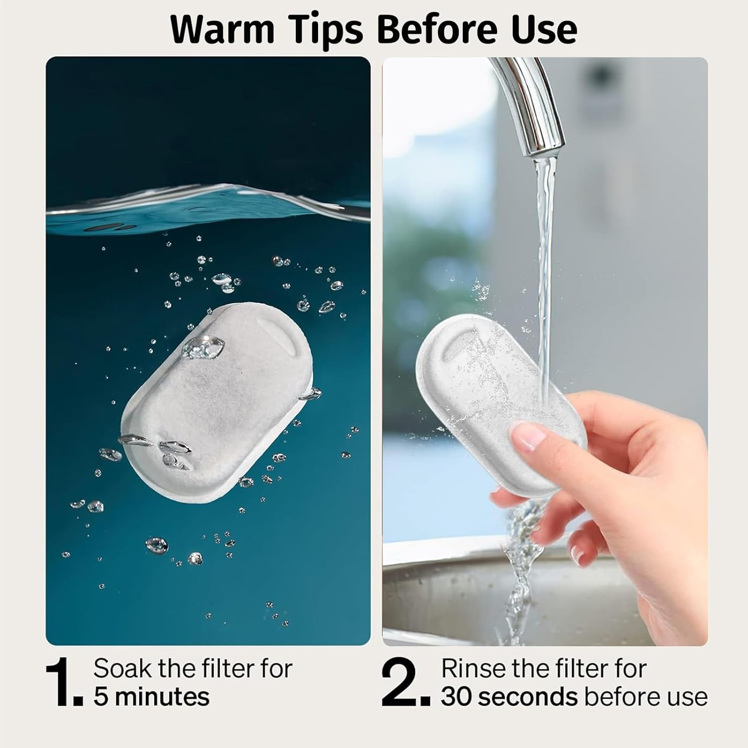 Cat Water Fountain Filters, 30 Pcs Cat Fountain Filters for 108Oz/3.2L& 67Oz/2L Stainless Steel Pet Water Dispenser Fountain Filter Replacement image number 1