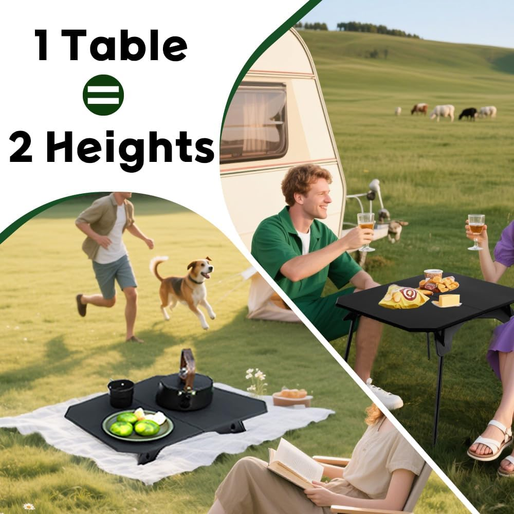 Portable Camping Table Foldable with Folding 6061 Aluminum Legs, 2-Panel ABS Tabletop, Lightweight Picnic Table with Carry Bag, High and Low Height Options for Outdoor Camping, Hiking, Bbq(Black) image number 5