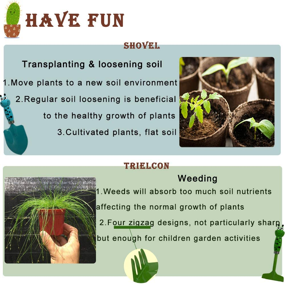 Kids Gardening Tools Set Metal Hand Shovel Mini Garden Tools for Kids, Safe Toy Gardening Tools for Soil Planting Digging Transplanting 4 Pieces