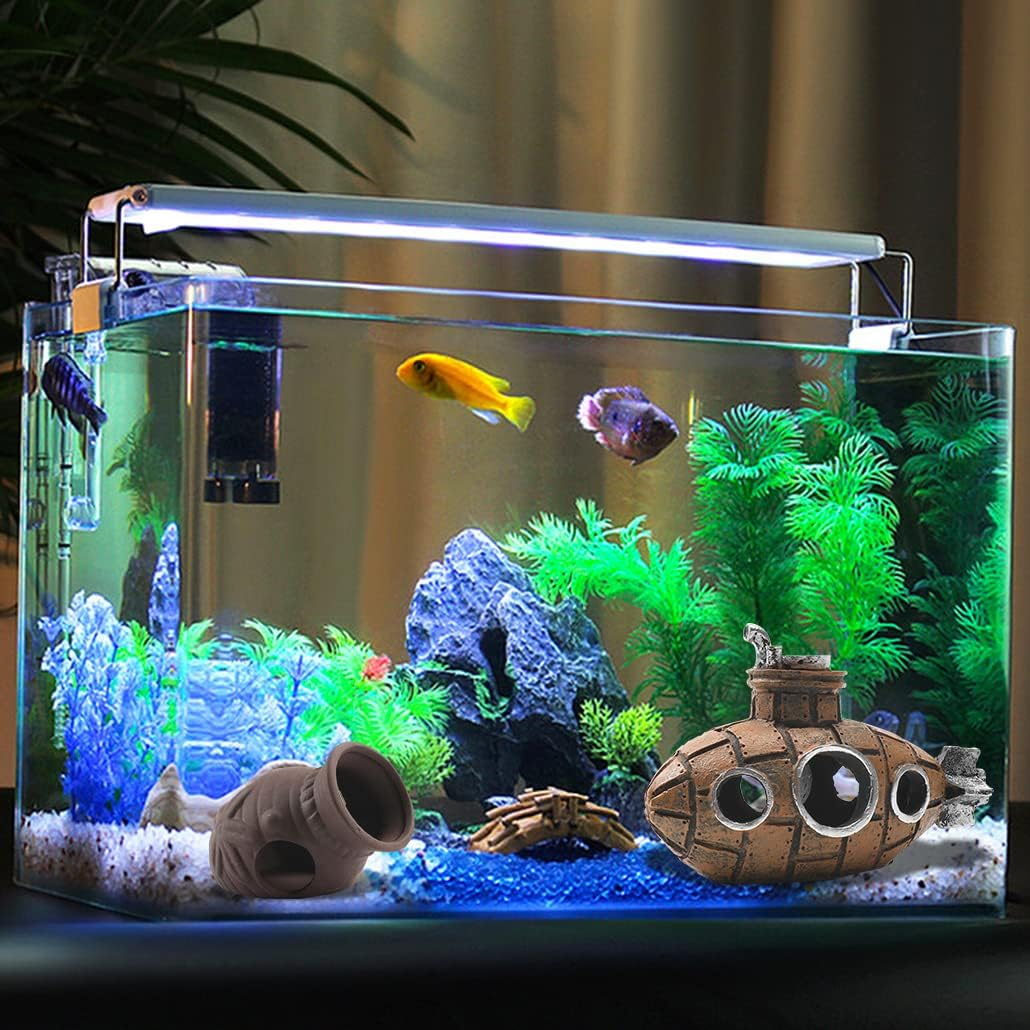 Aquarium Decoration Themed Ornaments - Ceramic Fish Tank Cave for Betta Cichlid - Accessories Landscaping Rock Cave Decoration Fish Shrimp Hiding (Vase) image number 4