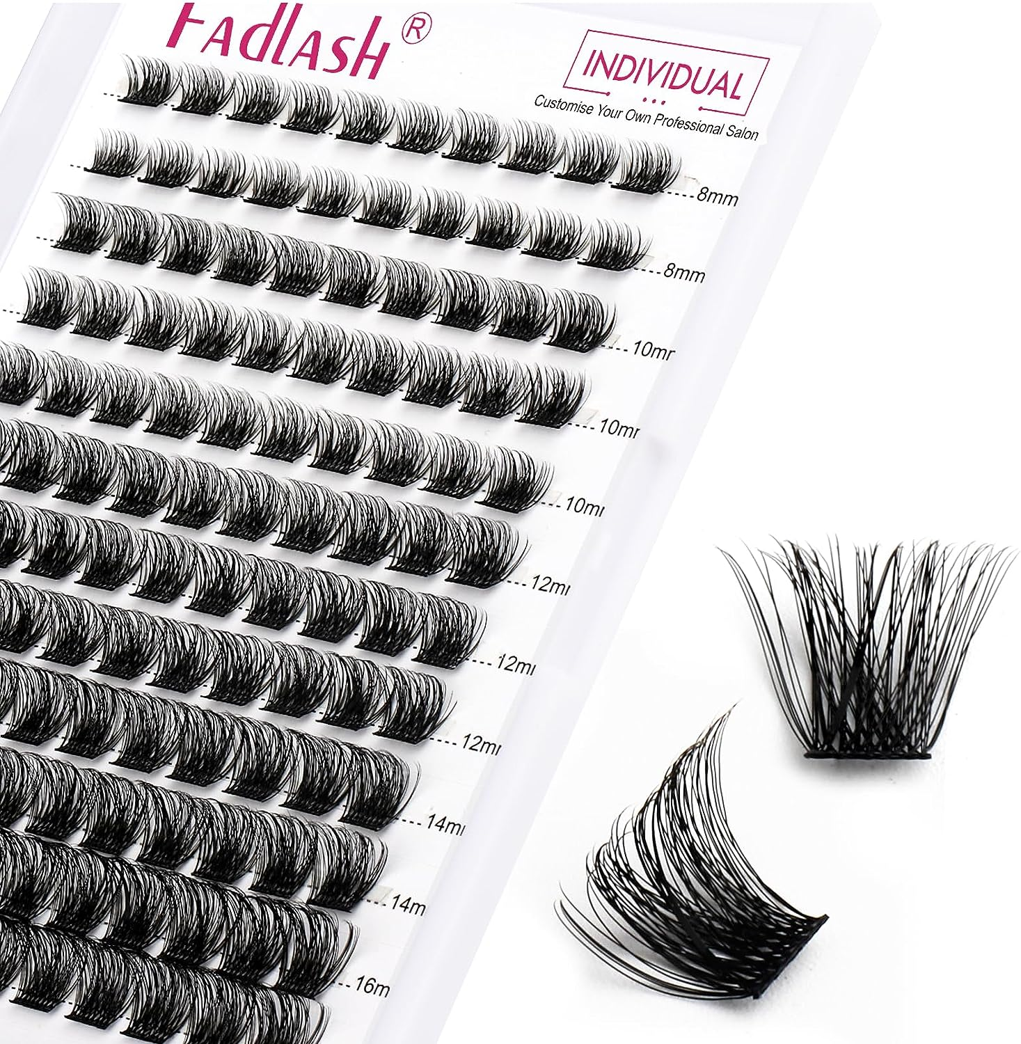 Lash Clusters DIY Eyelash Extensions Clusters Lashes D Curl 0.07 Natural Individual Lash Extensions Mixed Tray False Eyelashes Soft & Strong Thin Band DIY at Home (F32-07-D, 8-16Mm) image number 3