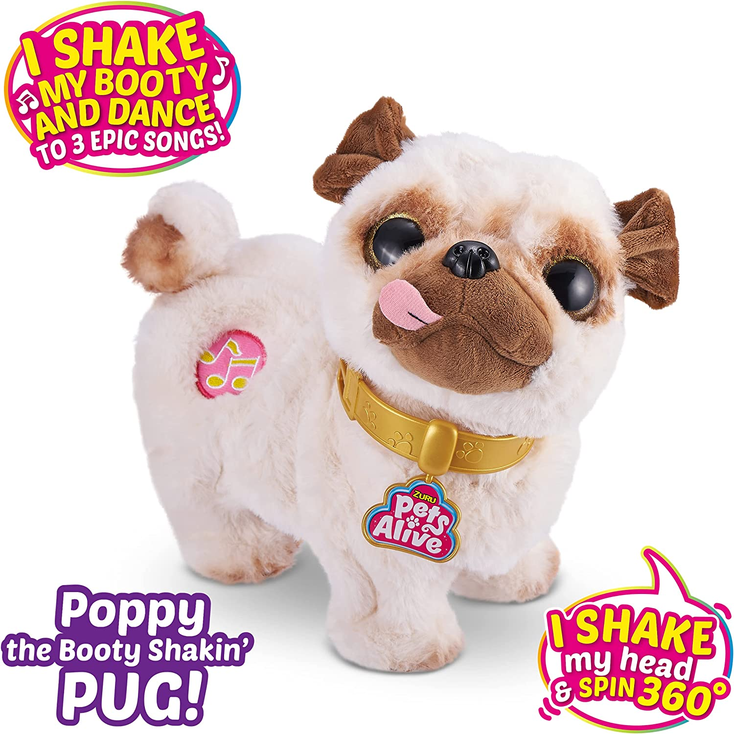 Pets Alive Poppy the Booty Shakin&rsquo; Pug &ndash; Interactive Dancing Plush Puppy by ZURU Robotic Realistic Soft Dog Plush Stuffed Animal Toy for Kids, Girls image number 3