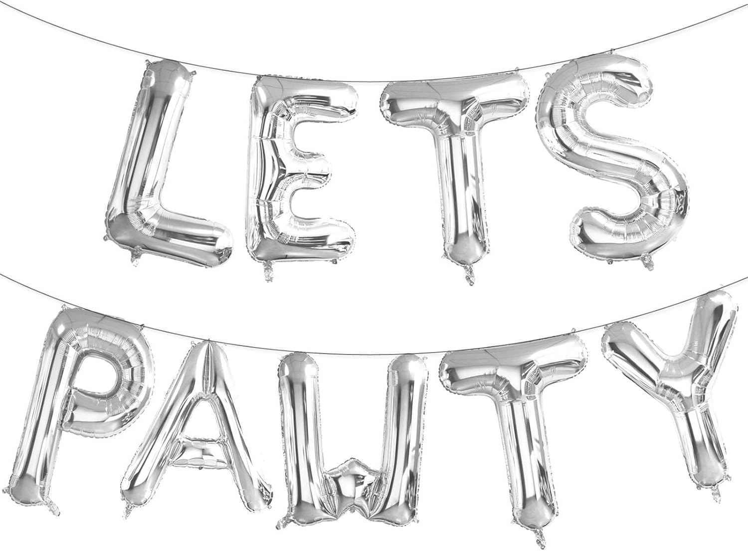 9 Pcs Lets Pawty Balloons Banner 16 Inch, Dog Cat Pet Birthday Letters Sign Lets Pawty Balloons Happy Birthday Banner for Pet Dog Cat Party Supplies Decorations (Silver)