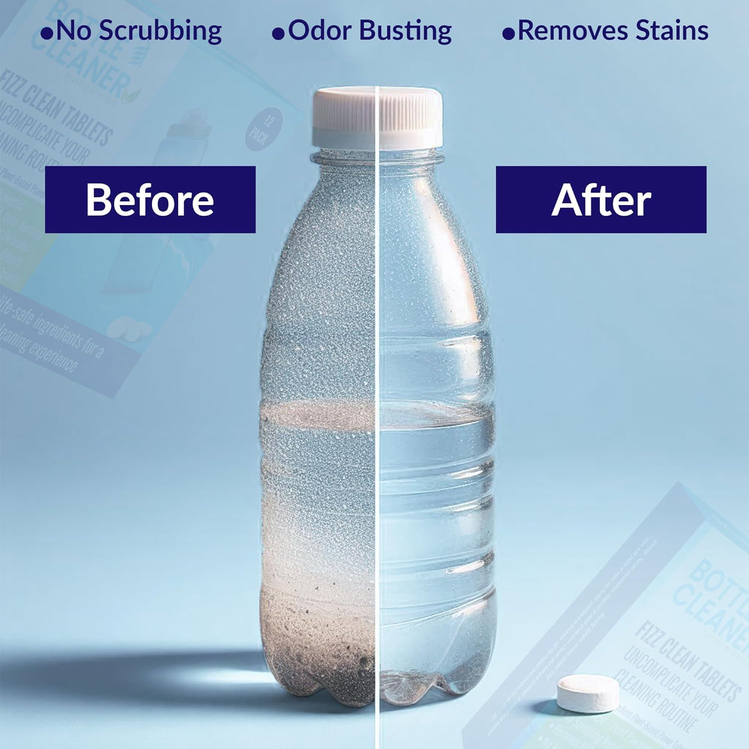 Bottle Cleaning Tablets | Pack of 12 (Large) - Effortless Stain & Odor Removal | Non-Toxic, Biodegradable, and Chemical-Free | Miles Kay - Pack Of 12 image number 5