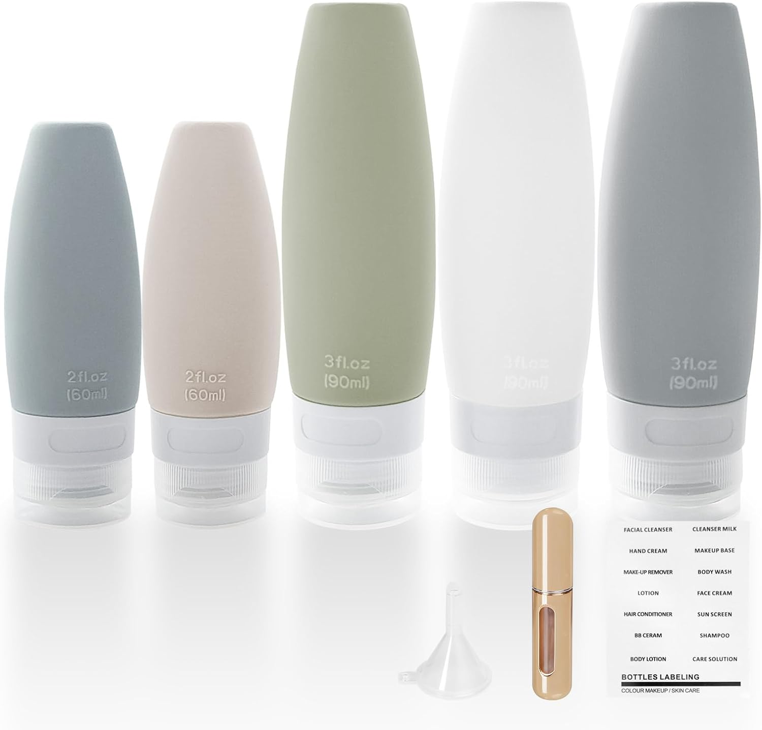 BREENHILL Silicone Travel Bottles Set for Toiletries,4 Pcs 90Ml Refillable Cosmetic Container Kits 1Pcs Refill Perfume Bottle Leakproof Travel Toiletries Bottles for Shampoo, Travel Accessories