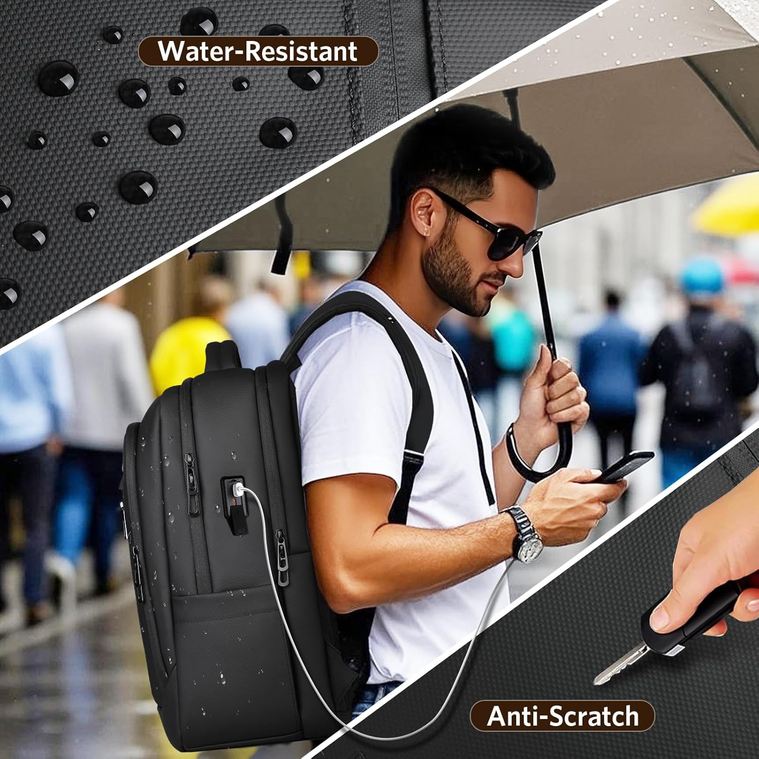 17 Inch Laptop Backpack for Travel, Business Laptops Backpack with USB Charging Port for Men/Women, Water Resistant Work Computer Backpack, Lightweight College Laptop Backpack Bag - Black image number 4