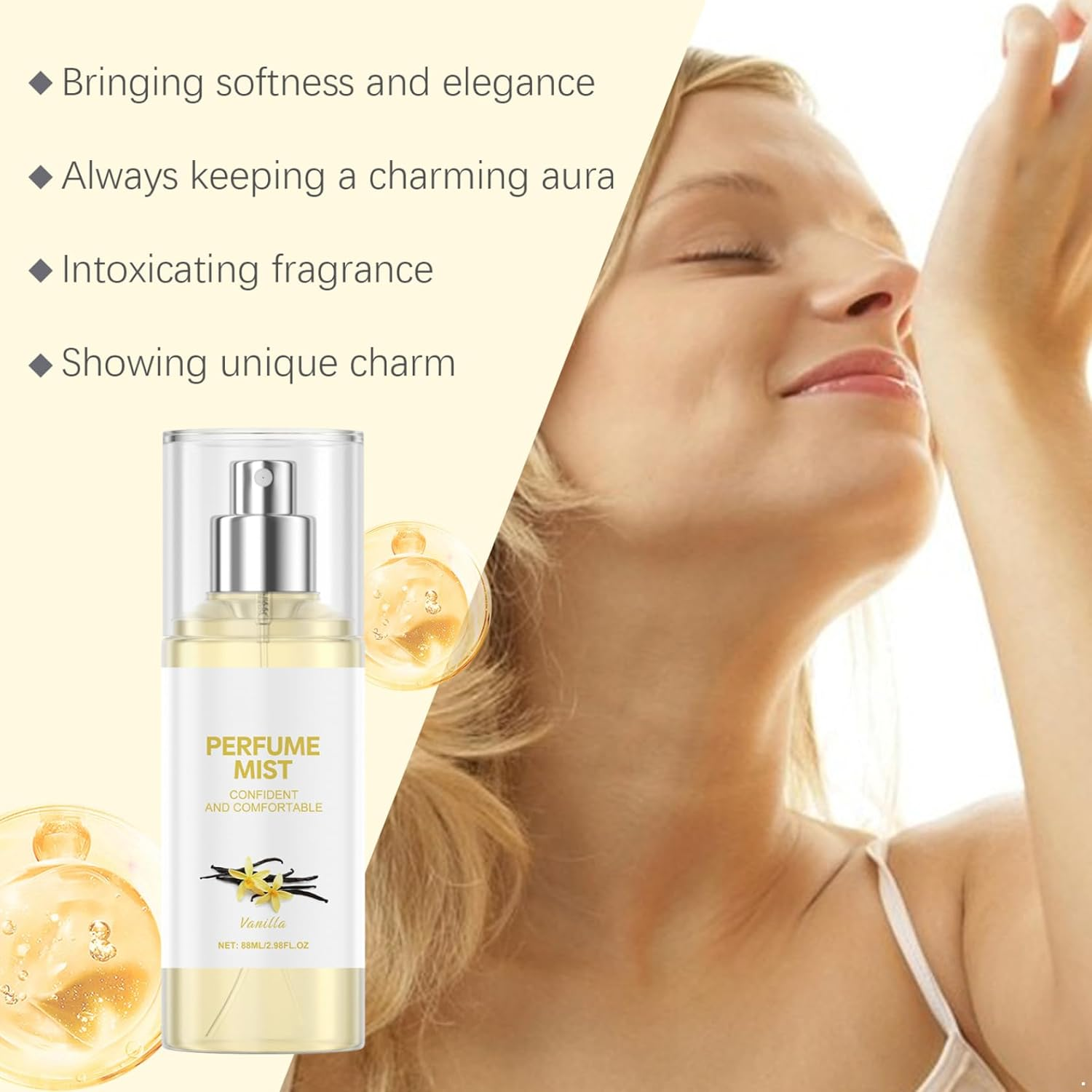 Jugaoge Long Lasting Vanilla Perfume Spray Unisex 88Ml for Women Men Sweet Comfortable Scent 24 Hours Lightweight Daily Fragrance Yellow One Size image number 6