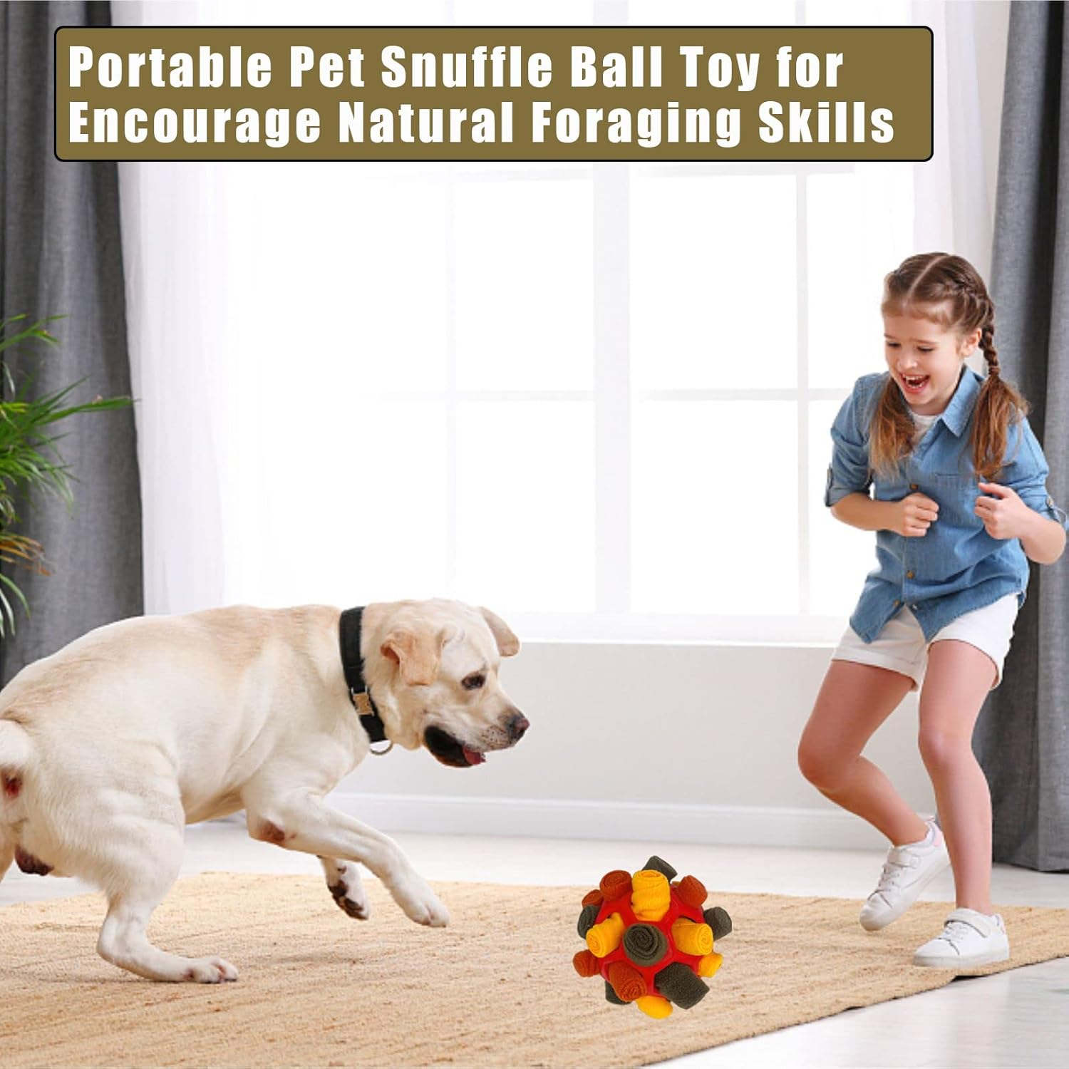 Interactive Pet Snuffle Ball Dog Toy Encourage Natural Foraging Skills Slow Food Training Bite Resistant Puppy Playing Portable Dog Enrichment Toys (Autumn Red) image number 2
