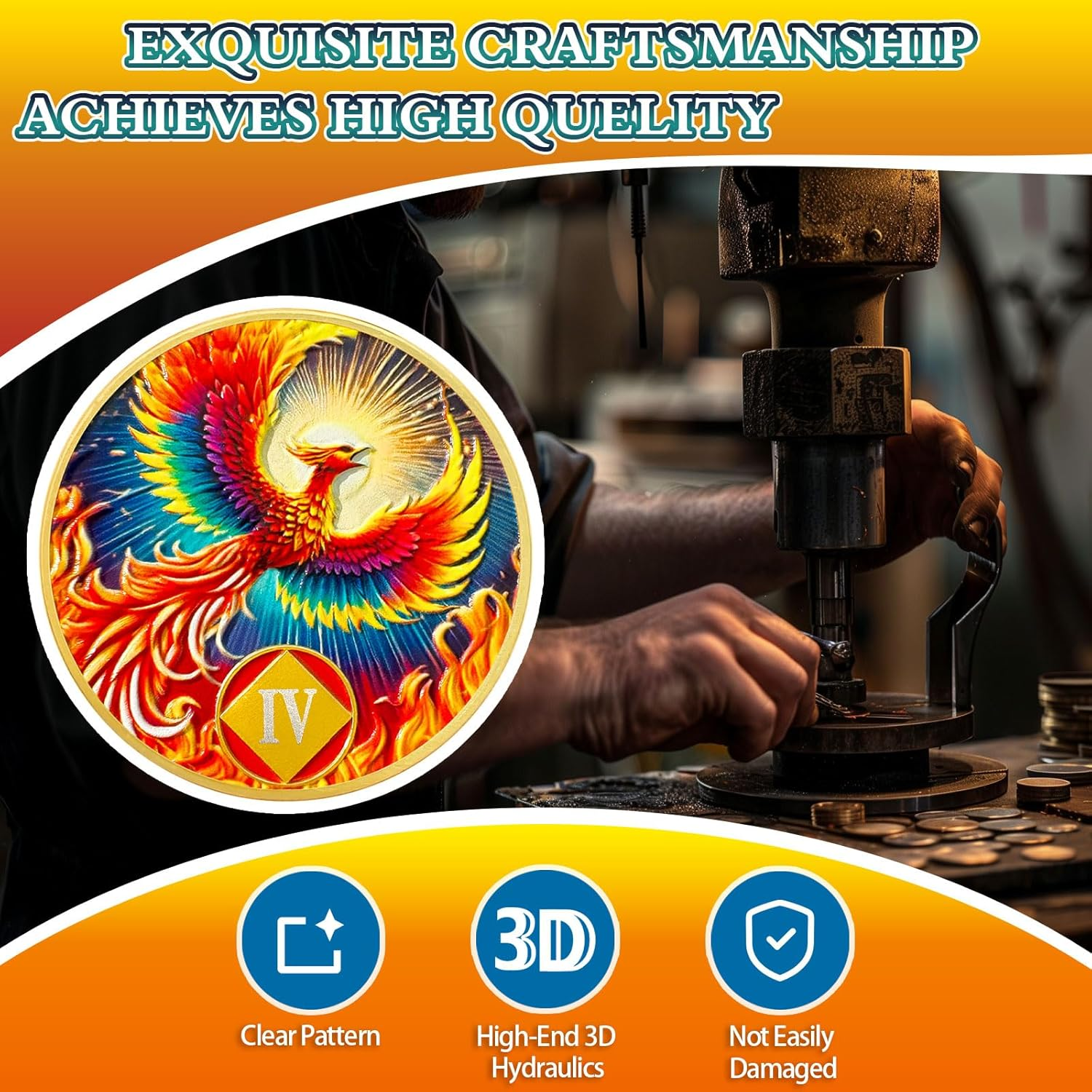 Phoenix of Light 4 Year Sobriety Coin Phoenix NA Sobriety Chip NA Chips and Medallion Narcotics Anonymous Chip AA NA Coin Recovery Chip Sobriety Gifts for Men Women Narcotics Anonymous Gift image number 4