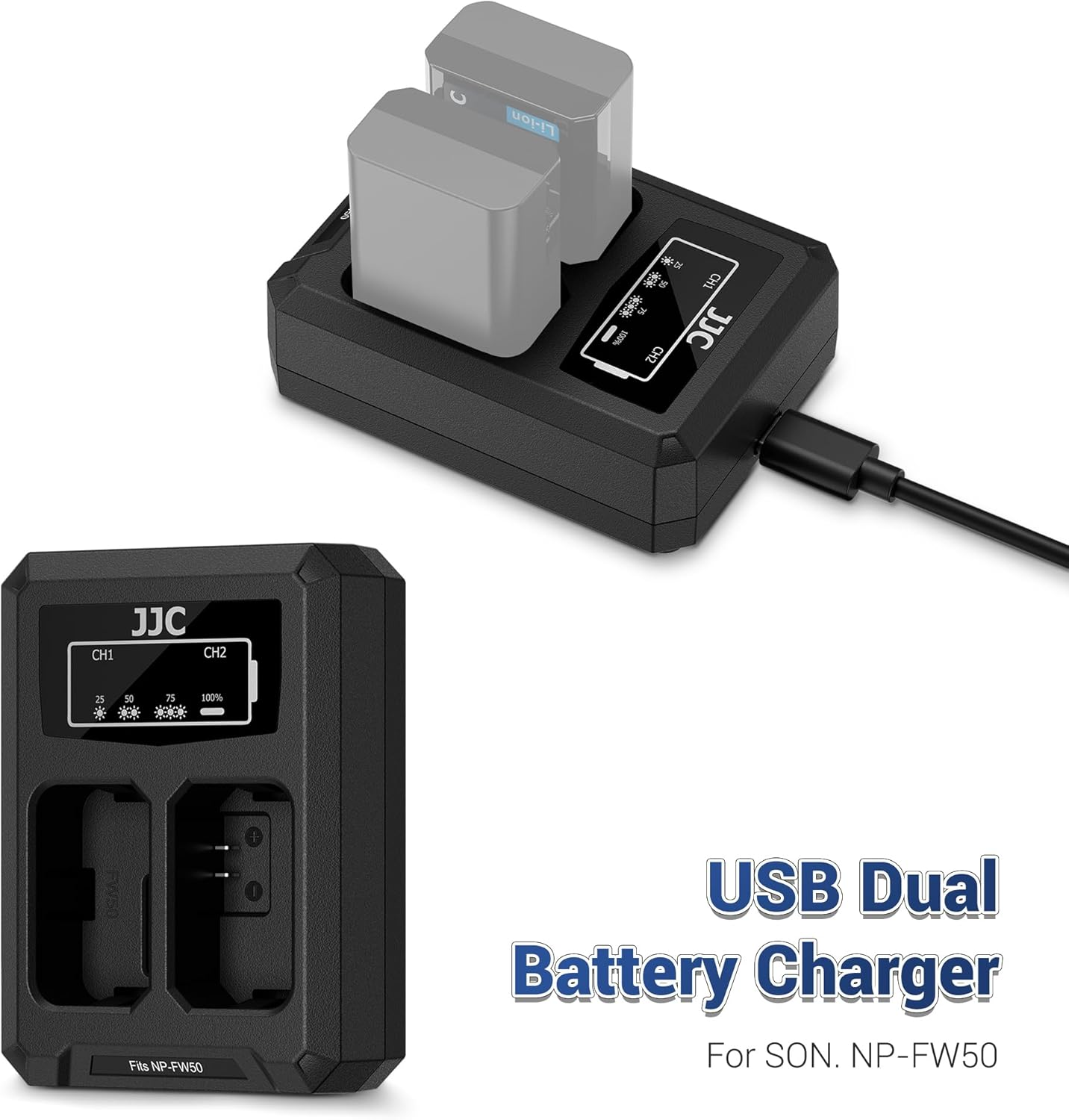 Upgraded NP-FW50 Dual Battery Charger with Type C Port for Sony A6500 A6400 A6300 A6100 A6000 A7S A7RII A7R A7II A7 A7SII A7S RX10 IV RX10III RX10II RX10 NEX-7 NEX-5T SLT-A99II SLT-A33 A35 A37 A55 A58 image number 5