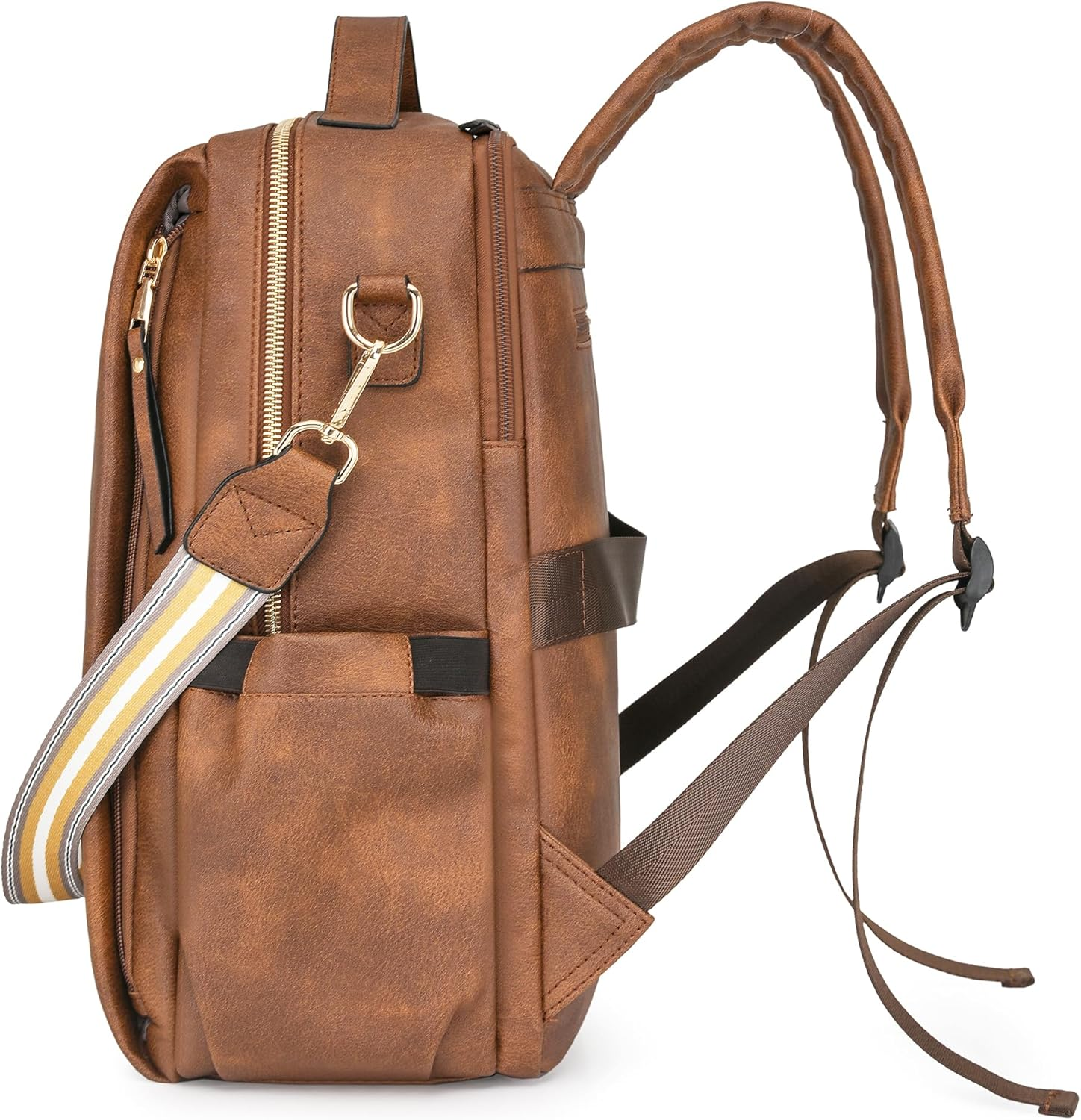 Dora & Liz Laptop Backpack for Women, Leather Travel Backpack with 15.6 Inch Laptop Compartment, College Work Computer Bag - Caramel image number 3