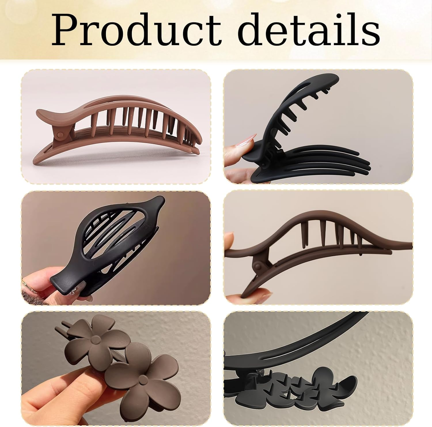 SSKHE 6 Pcs Flat Hair Claw Clips Set - 3 Styles with Black & Brown Colors | Flat Claw Clips for Women, Strong Hold Flat Hair Clips Ergonomic Design, Strong Hold, Ideal for Curly Hair and Styling