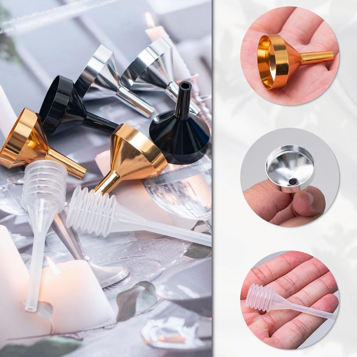 WADY 22 Pcs Small Metal Funnels with 4 Pack Mini Pipette, Metal Small Funnel Aluminum Alloy Funnel for Filling Bottles and Transferring Cosmetics Perfume, Kitchen Gadgets Accessories (Small) image number 3