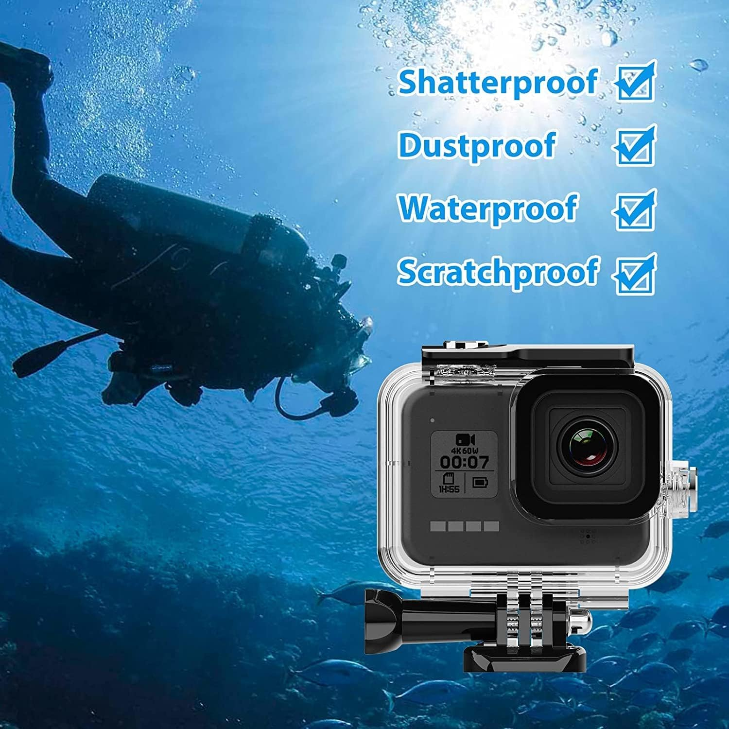 Waterproof Housing Case for Gopro Hero 8, Waterproof Case Diving Protective Housing Shell for Gopro Action Camera Underwater Dive Case Shell with Mount & Thumbscrew image number 3