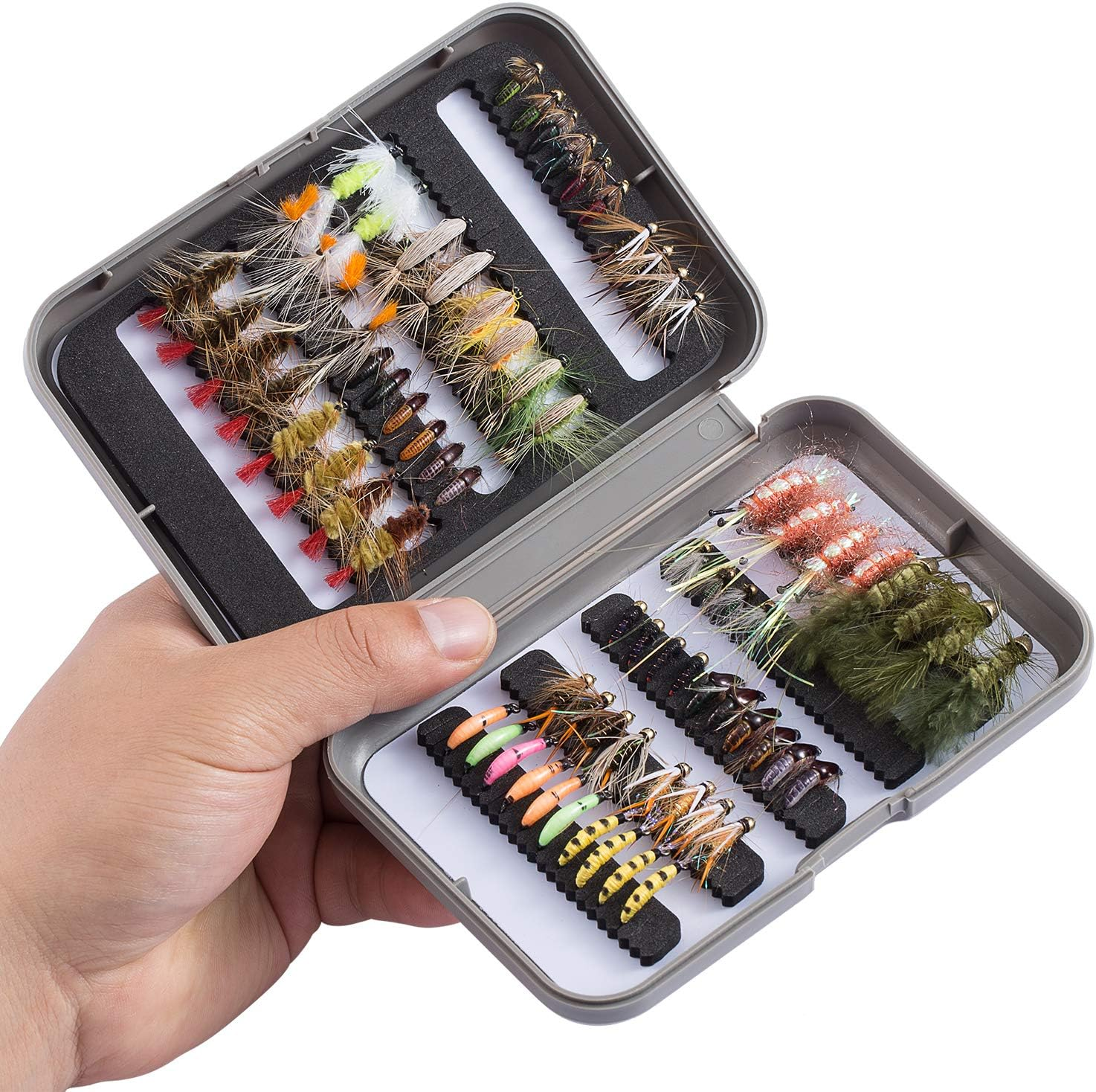 BASSDASH Fly Fishing Flies Kit Fly Assortment Trout Bass Fishing with Fly Box, 36/64/72/76/80/96Pcs with Dry/Wet Flies, Nymphs, Streamers, Popper - 57 Pcs Assorted Steelhead/Salmon/Trout Flies image number 7