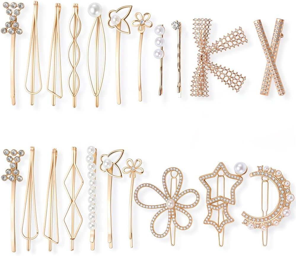 SOFPLATE Pack of 21 Pearl Hair Clips Bobby Pin Hair Clips Made of Metal Gold Butterfly Flowers Bow Leaf Alloy Elegant French Decorative Headpiece Accessories for Long Short Wedding image number 2