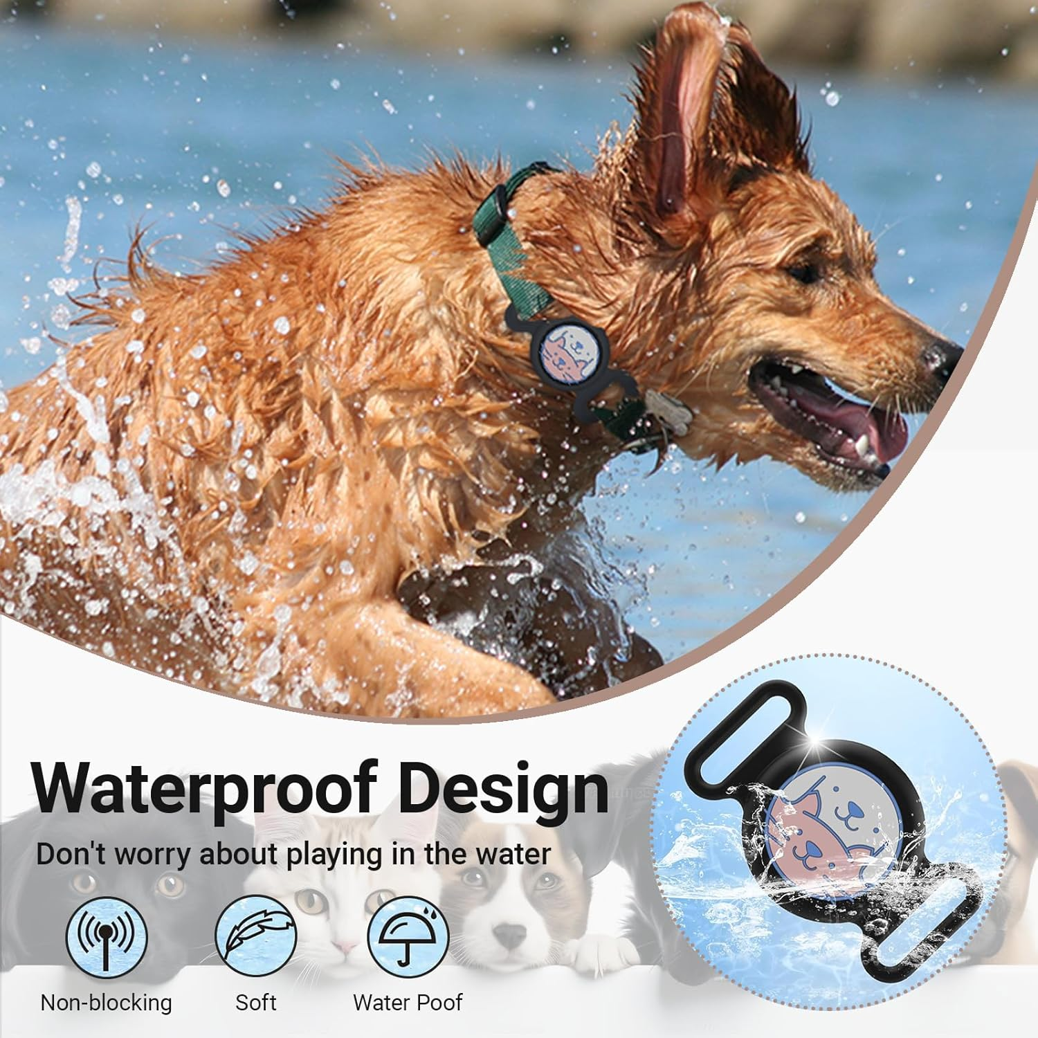 JOWILIN 4 Pack Airtag Cat Dog Collar Holder, 4 Colors Pet Tracker Case Cover Compatible for Apple Airtag, Waterproof & Scratch-Resistant Soft Silicone Protective Case for Air Tag (No Included) image number 3