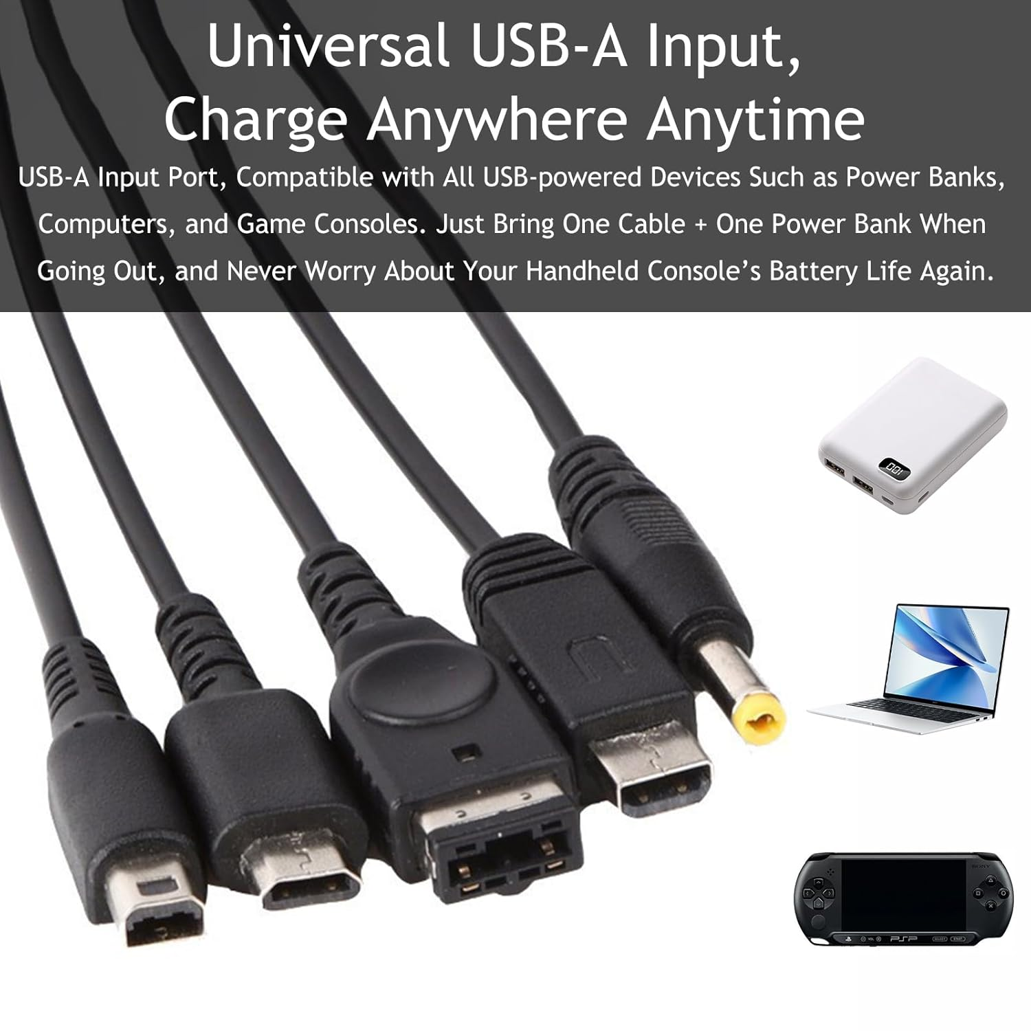 RIBHNXHI 5 in 1 USB Charger Cable Compatible with DS Lite/Wii U/New 3DS(XL/LL), 3DS(XL/LL), 2DS, Dsi(Xl/Ll), NDS/GBA Sp(Gameboy Advance Sp), PSP 1000 2000 3000, Universal Charging Cable Cord image number 5