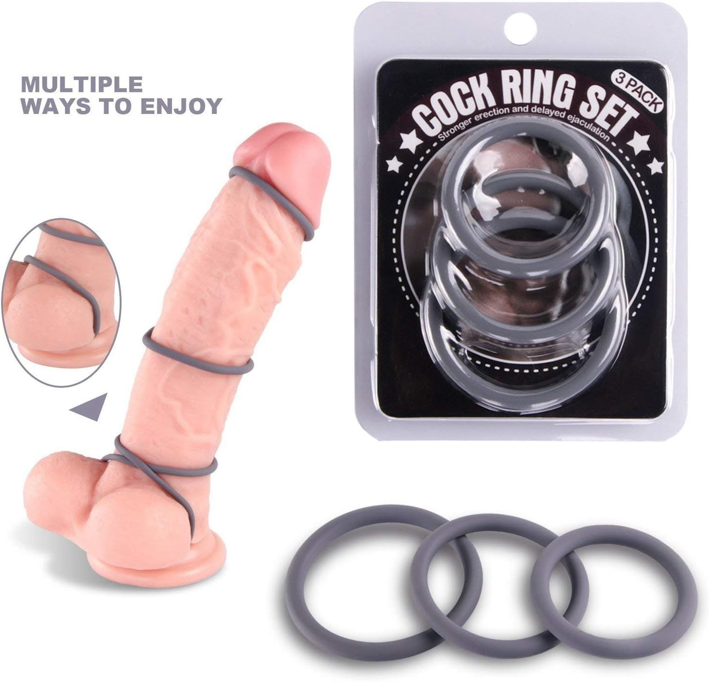 SIDED 3Pcs Soft Different Size Ring Flexible Silicone Ring Men Delay Rings, Men Enhancement Workout Rings Long Lasting Rings Cool Tool in 1 Package image number 4