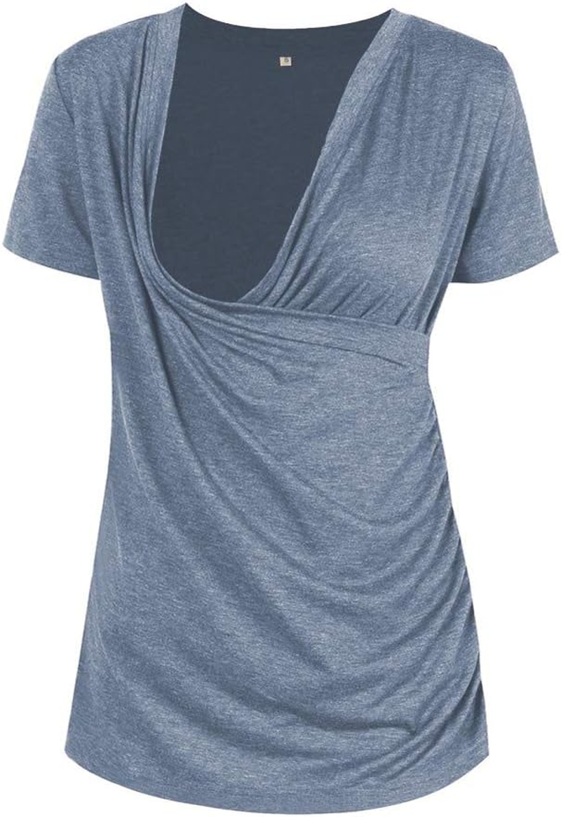 Liu & Qu Womens Maternity Nursing Tops Short Sleeve Breastfeeding Shirts Heather V Neck Clothes