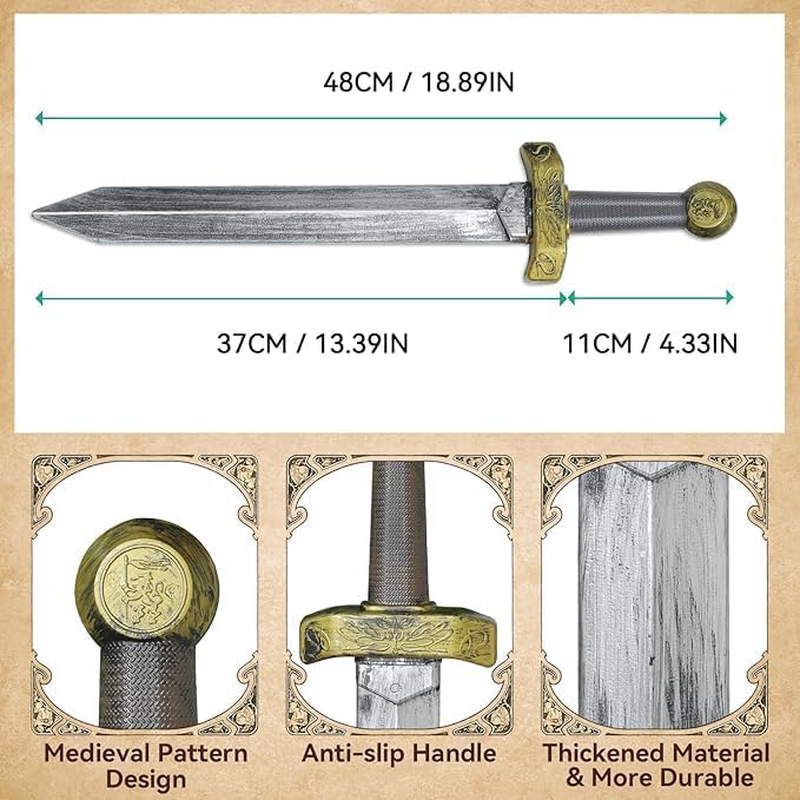 2Pcs Toy Sword,18.9" Plastic Roman Sword for Kids Boys Role-Play Accessory,Medieval Knight Toy,Halloween Cosplay,Props Silver image number 2