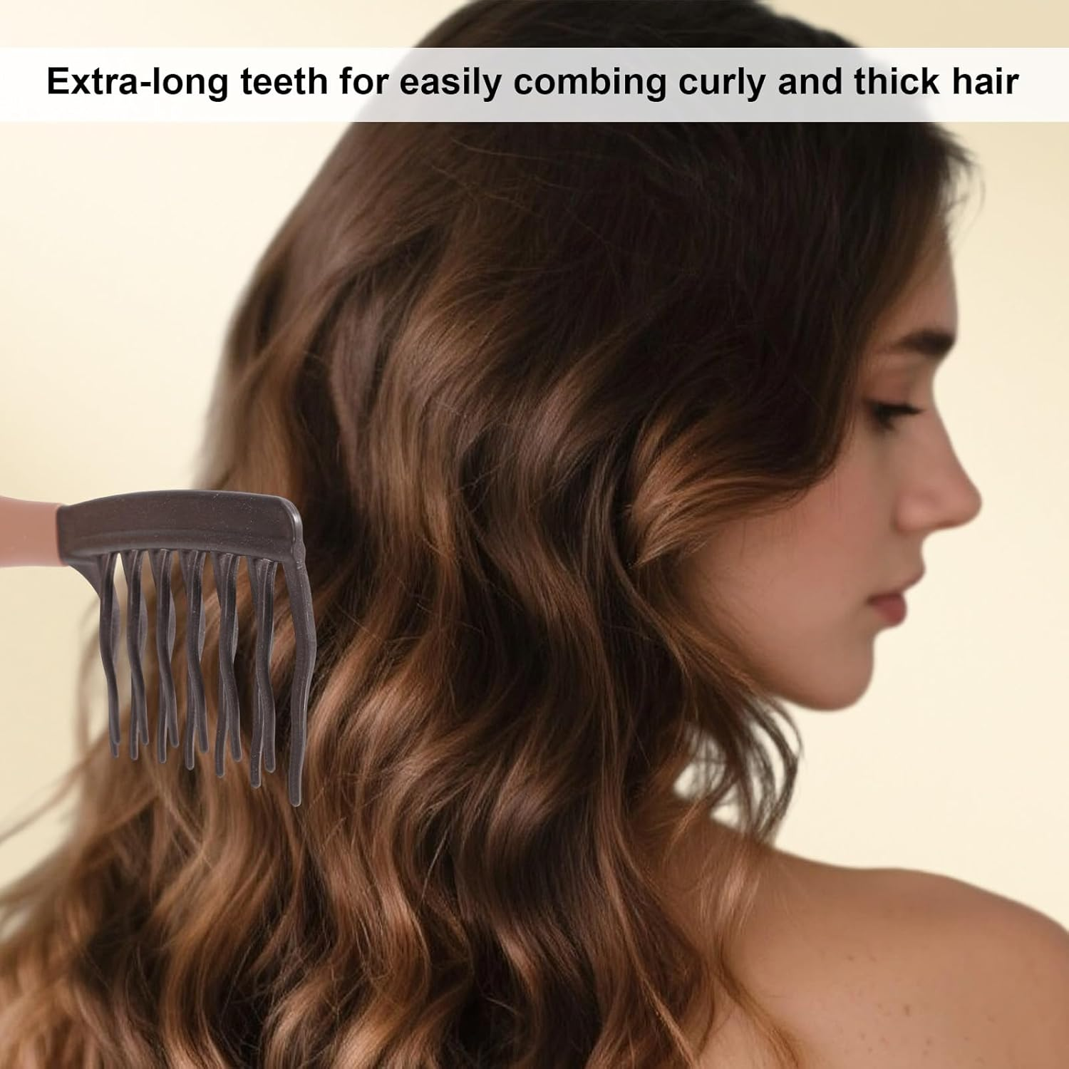 Fukaisu 2Pcs Wide Tooth Curly Hair Comb, Detangling Hair Brush with Double Row Wavy Tooth Design for Long/Thick Dry/Soggy Hairs for Women/Girl(Grey) image number 3