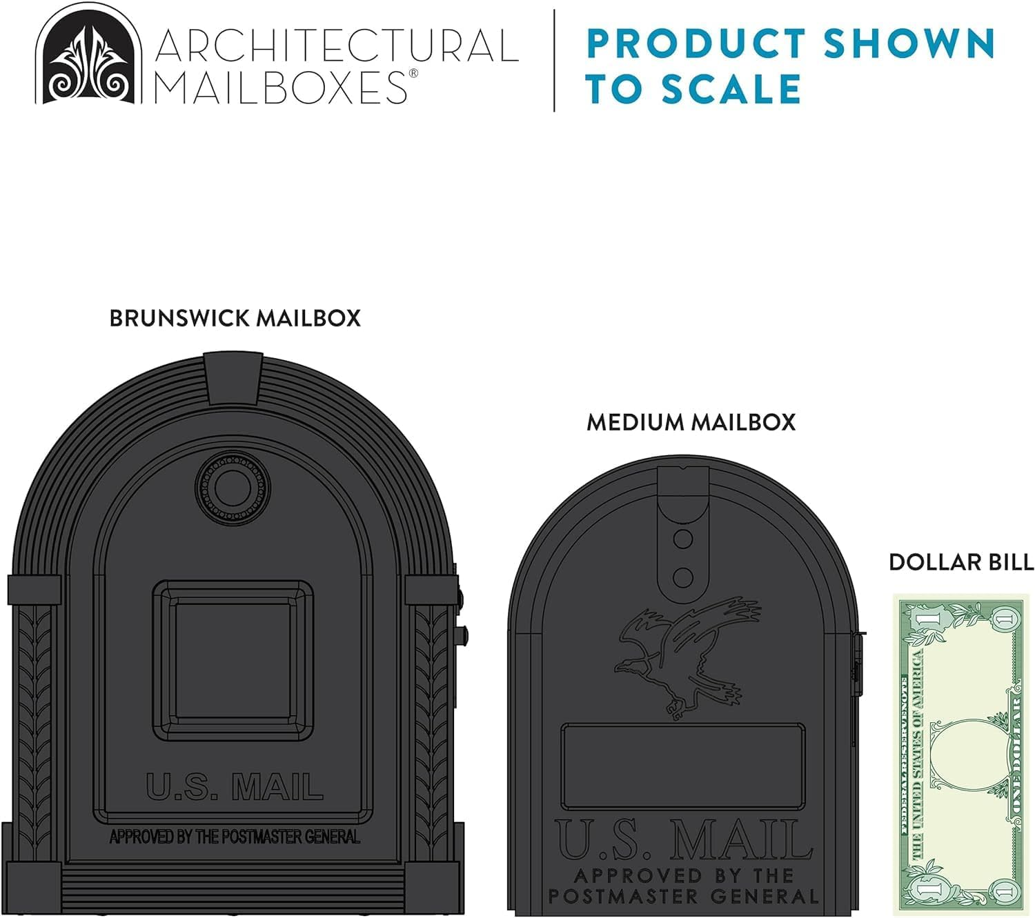 Brunswick Large, Steel, Post-Mount Mailbox, Black W/Brushed Nickel, Plain Packaging image number 3