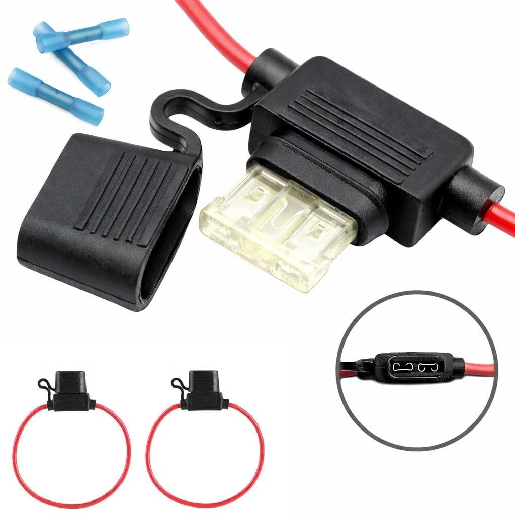 2 Pack Inline Fuse Holder 12V Standard ATC/ATO Blade 12 AWG Leads Waterproof Cap 30 Cm Loop with 25A Fuses and 4 Heat Shrink Butt Connectors (2, 25AMP) image number 1